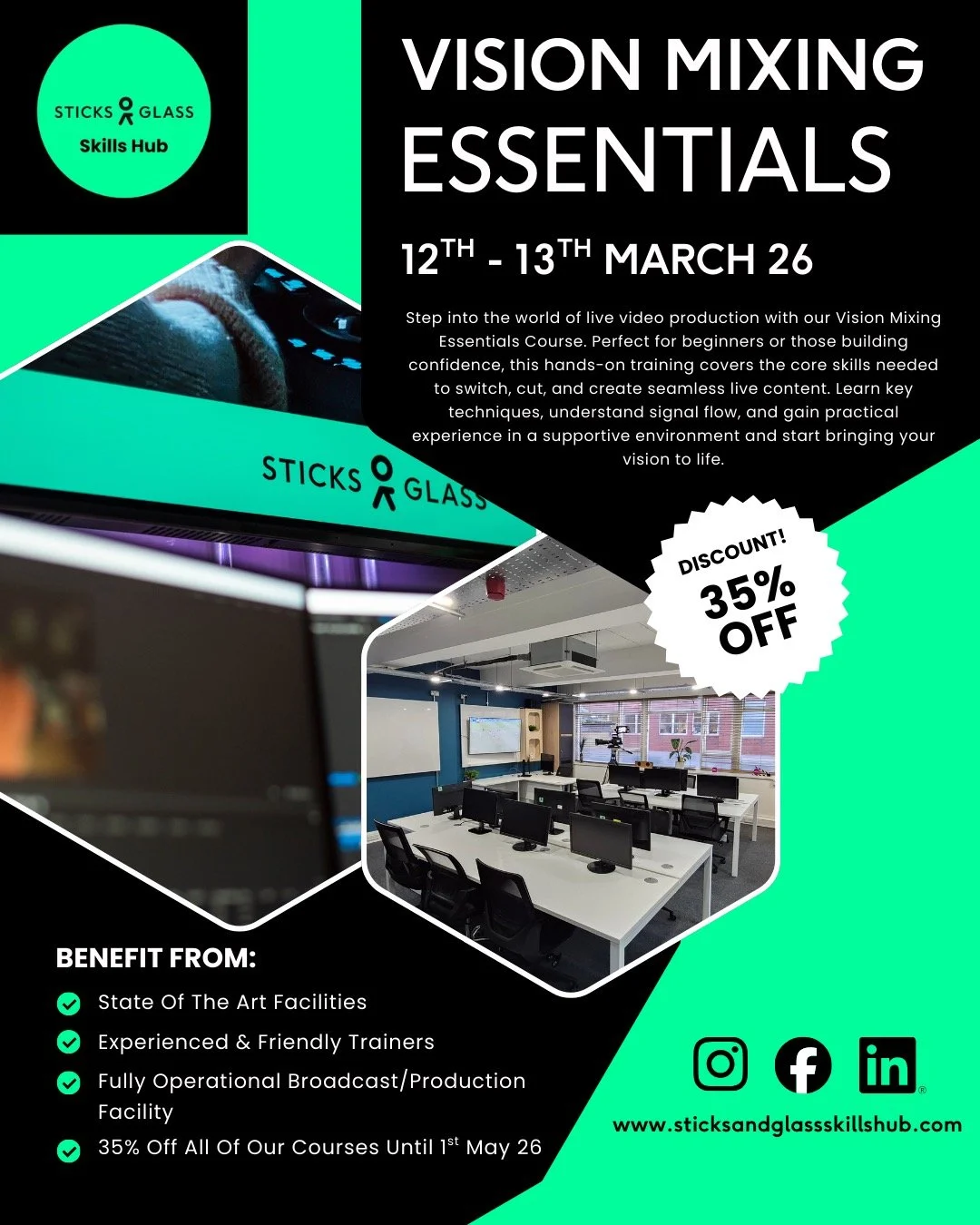 🎥✨ Ready to Level Up Your Vision Mixing Skills? ✨🎥

Our Vision Mixing Essentials course is coming soon &mdash; and it&rsquo;s designed to give you the core skills, confidence, and practical knowledge you need to excel in live production.

Whether y