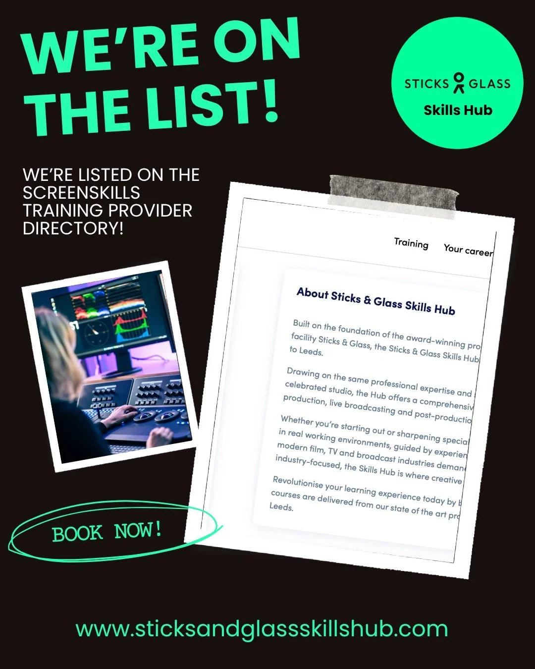 GOOD NEWS!

We&rsquo;re buzzing that we&rsquo;ve been added to the list of training providers on the ScreenSkills training directory!

As well as our website, you can find out about what we have on offer by following the link in our bio!!

Just go on