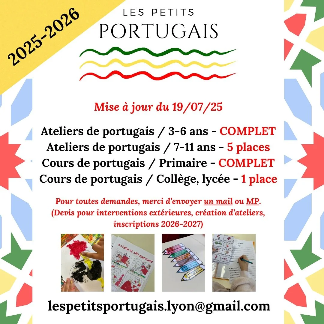 🇵🇹Quelle joie de voir les ateliers et cours complets ou presque ! Des cr&eacute;neaux plus nombreux et les familles au rendez-vous, avec de nombreux nouveaux petits et grands &eacute;l&egrave;ves. 

☀️Si vous avez rat&eacute; le coche et qu&rsquo;i