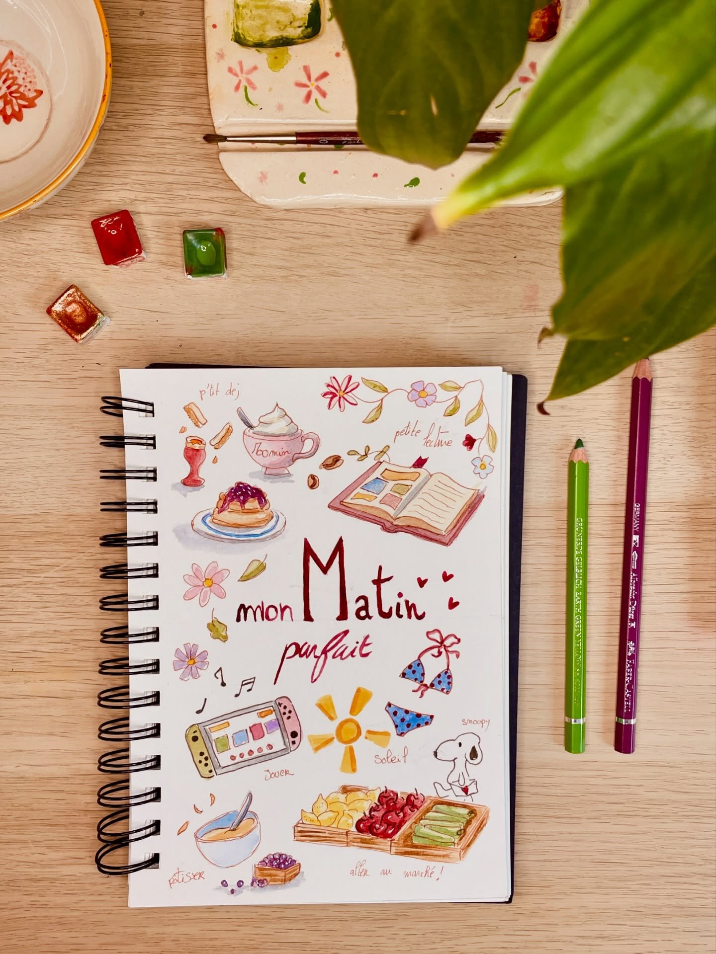 Mon matin parfait &agrave; l&rsquo;aquarelle ☕️🌸

C&rsquo;est quoi ton matin parfait ? 

#aquarelle #illustration #morningroutine #creativite #carnet