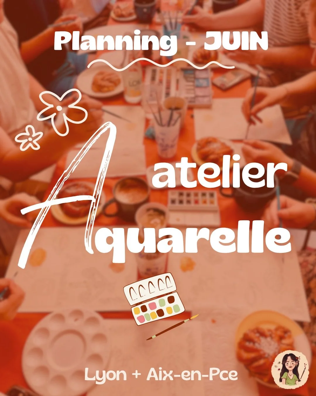 Planning Ateliers aquarelle de juin ☕️🎨

Je vous pr&eacute;sente les nouveaut&eacute;s ! 🌷

Brunch-Aquarelle : Samedi 20 juin de 9h-11h
📍Bourgoin-Jallieu (38) chez @lepiknik 

Les ateliers d&rsquo;aquarelle mensuels reviennent &eacute;galement : 

