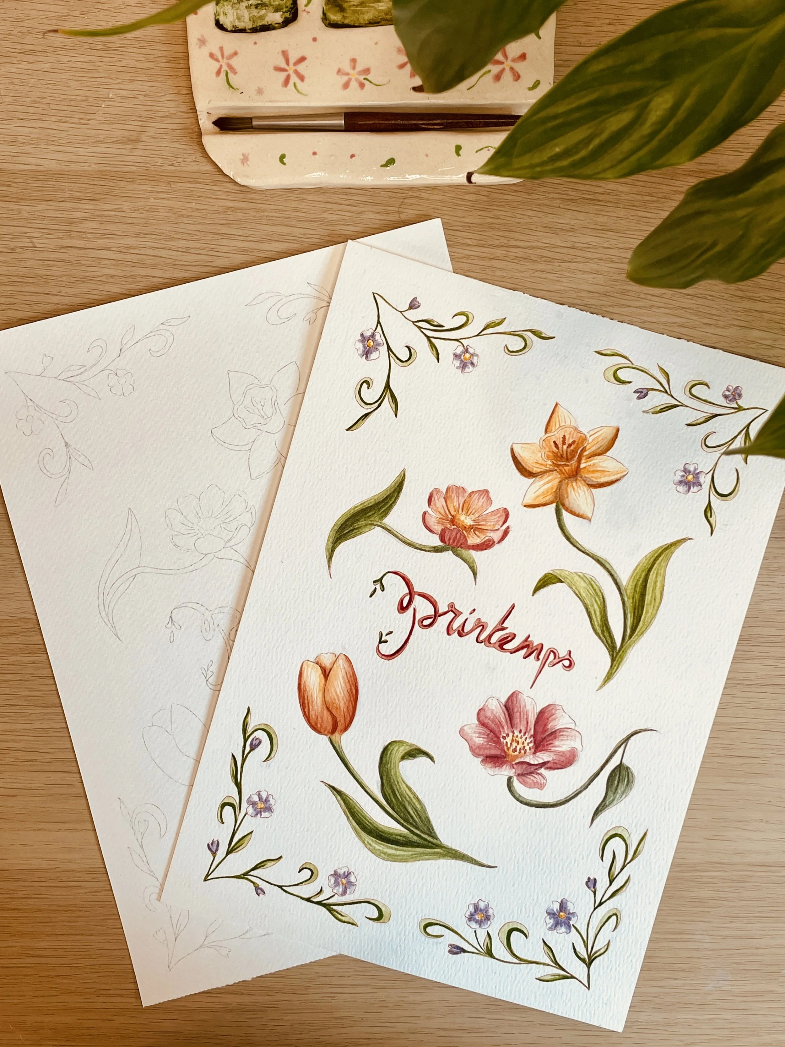 Coloriage Aquarellable - Printemps