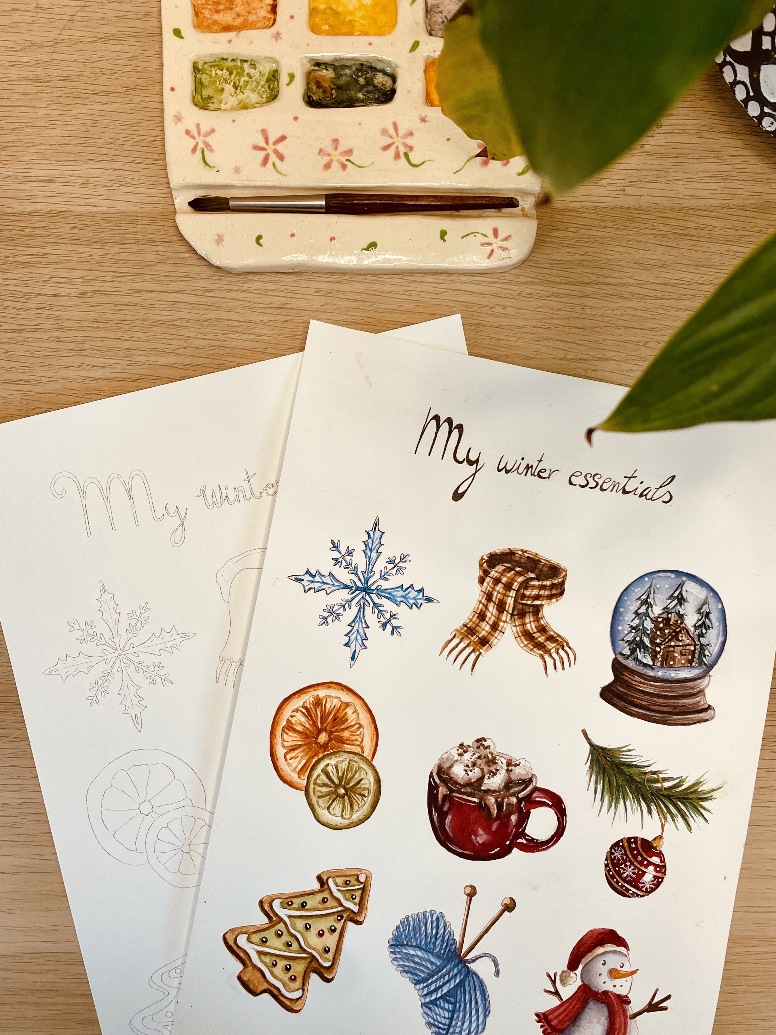 Coloriage Aquarellable - mes essentiels d'hiver