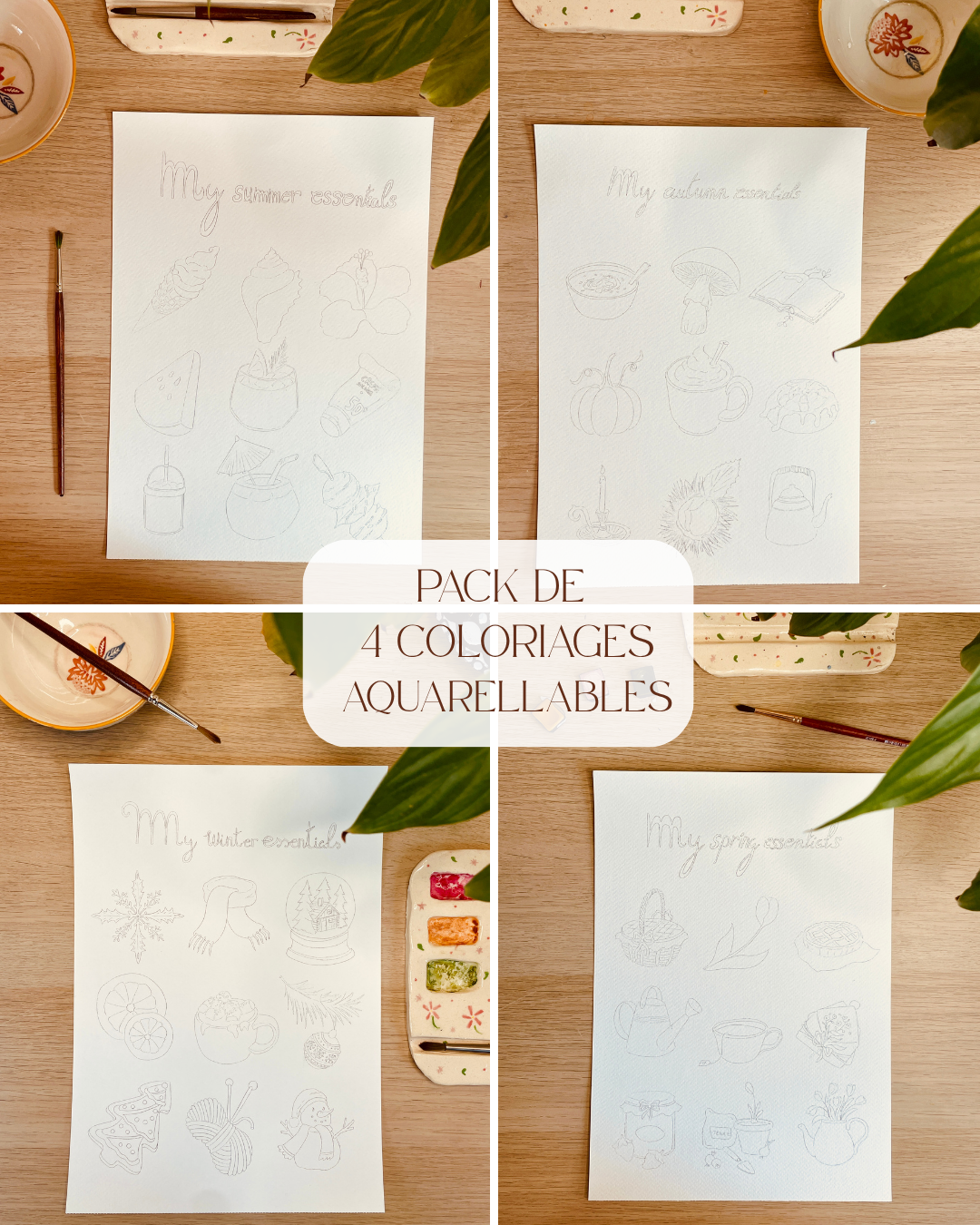 Pack de 4 Coloriages Aquarellables - "Les saisons"