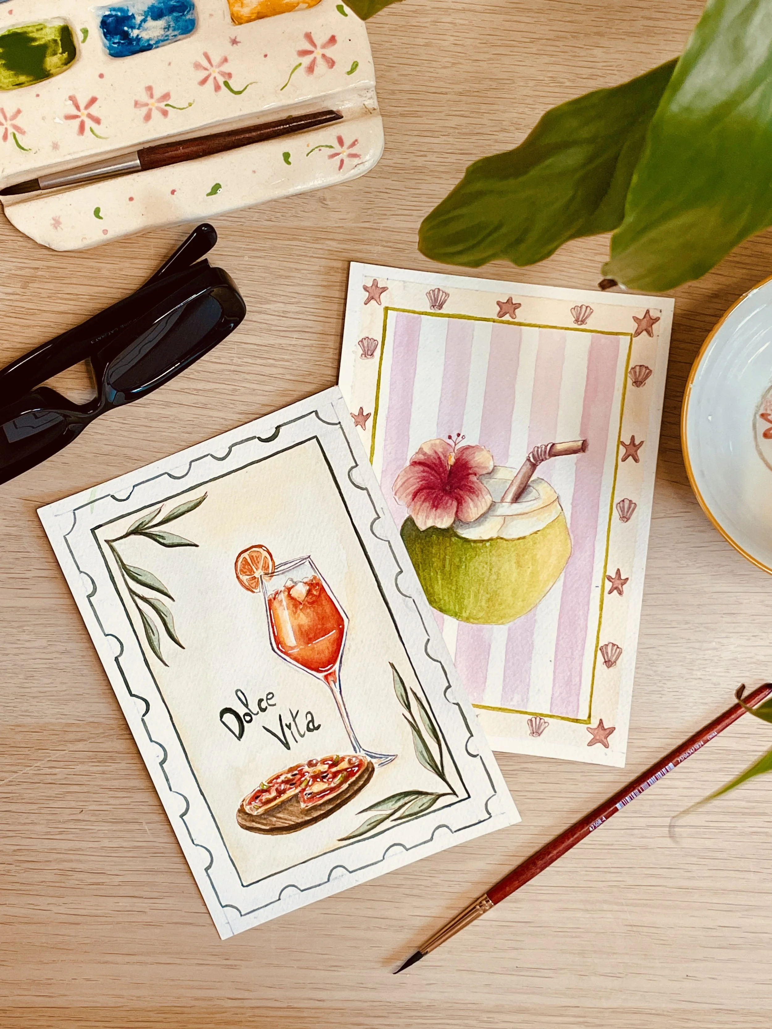 Coloriage Aquarellable - 2 Cartes Postales estivales