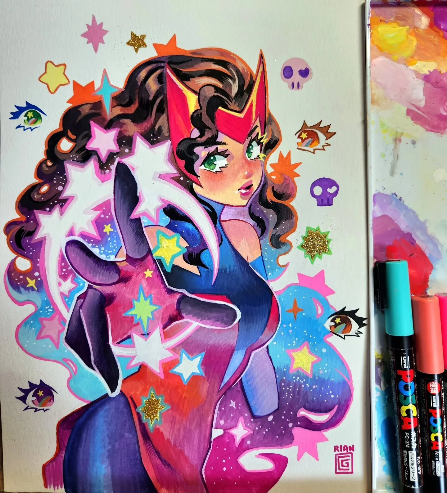 A commission I did for SGCC a while back 😊💖 always happy to paint the amazing @rdauterman 's suit design! Hope you guys like it too! 💖 ✨

9" x 12" in
Gouache, watercolors, poscas and bioglitters