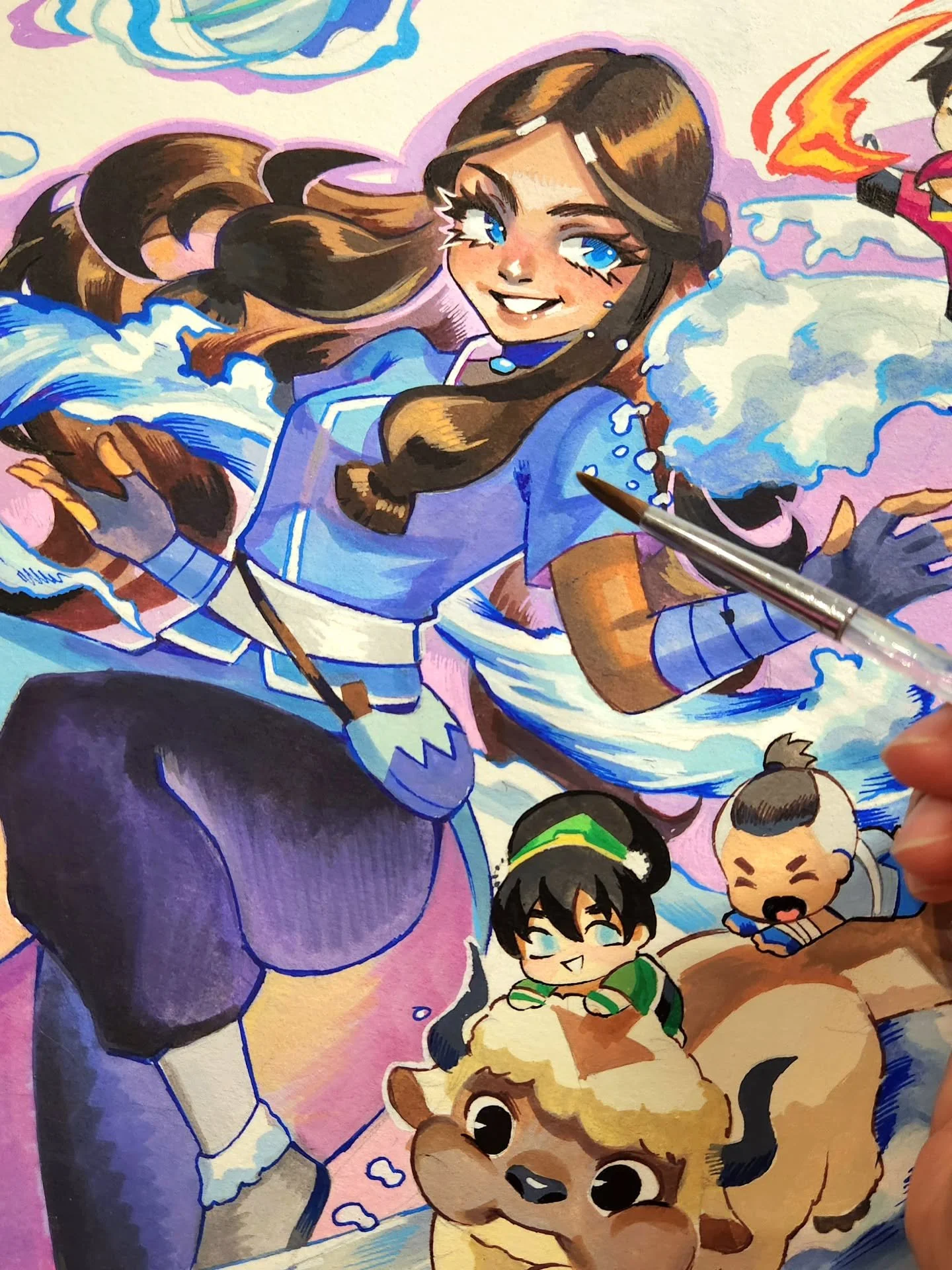 Katara commission WIP! 💙🩵 Very happy to finally draw her and the Gaang! 💖

Interested in commissions? Check out availability on my Patreon and on my website rianbowart.com ! 💖