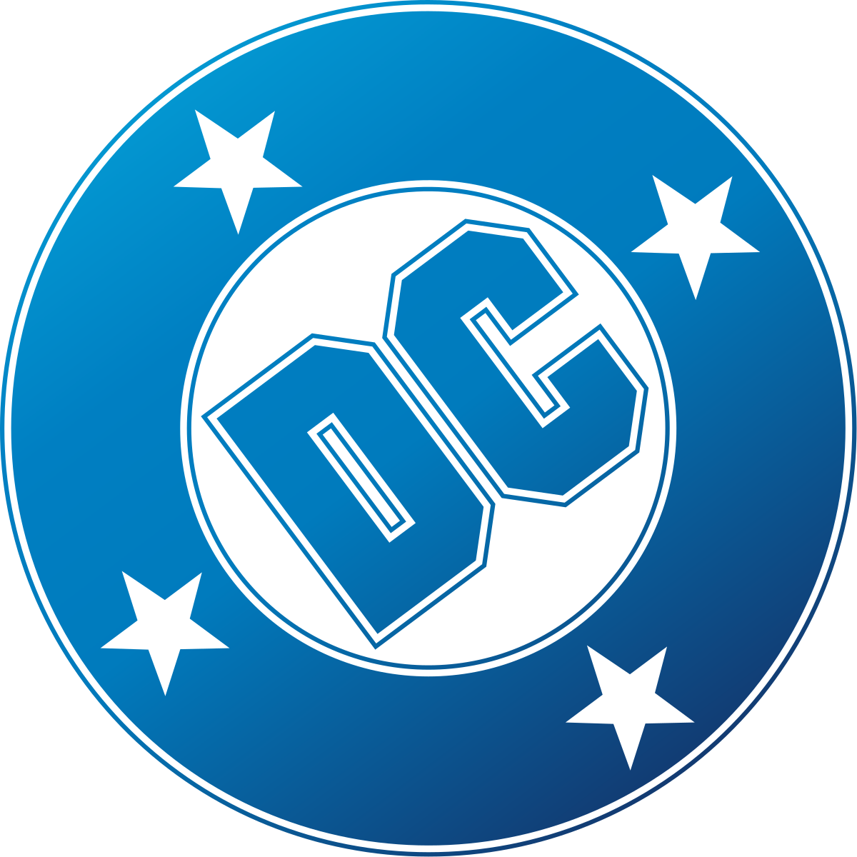 A circular logo with a blue background, featuring white stars four at the compass points. In the center, the bold letters 'OC' are outlined in blue and white.