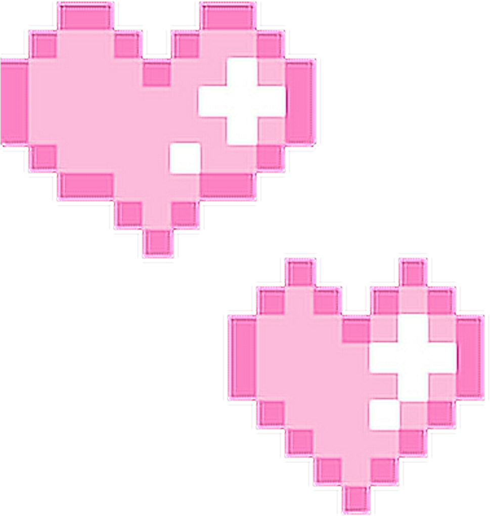 Two pixelated pink hearts with white plus signs in the center, reminiscent of video game graphics.
