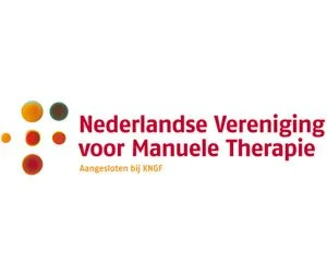 Logo van de Nederlandse Vereniging voor Manuele Therapie met gekleurde cirkels en de tekst.