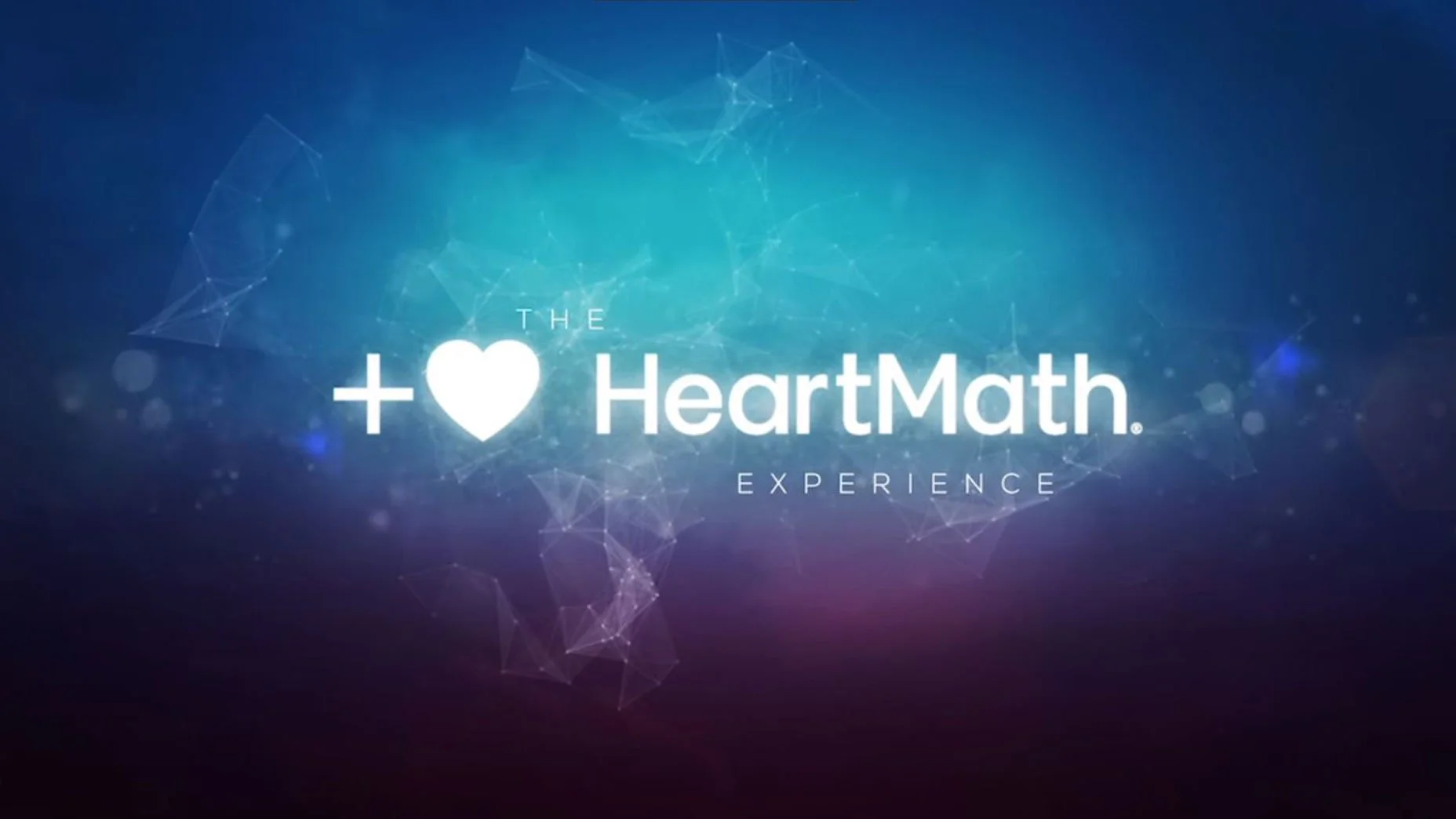 The logo of the HeartMath Experience, featuring a plus sign, a heart symbol, and the text 'The HeartMath Experience' against a blue and purple abstract background with light particles.