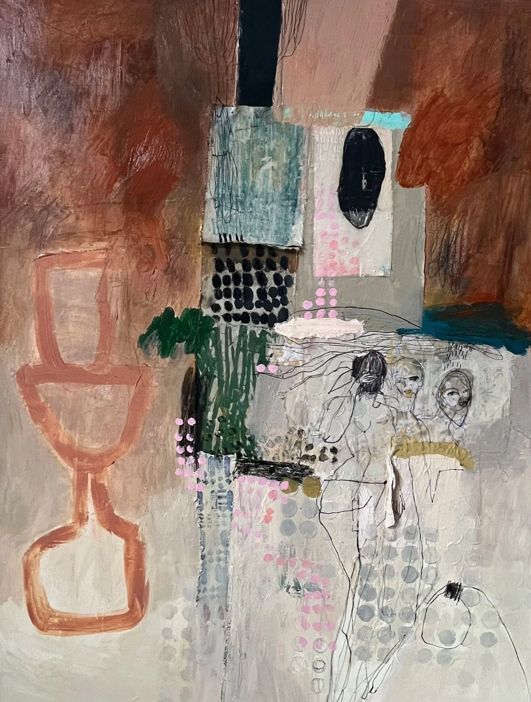 A Reshaping, 2025, mixed media & textile on canvas, 75cm x 100cm 