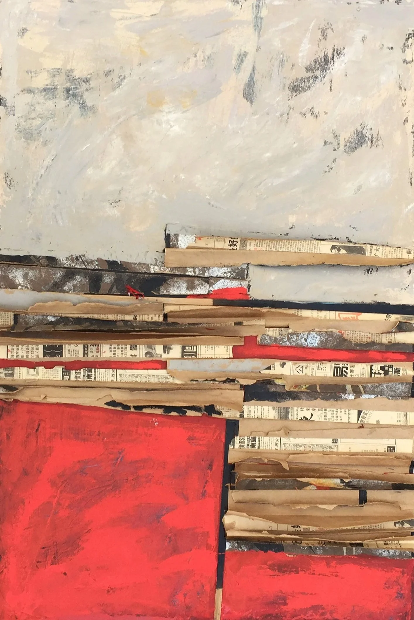 Chinese Zambia, 2018, Torn up paper fan, Chinese newpaper  & acrylic on canvas, 60x80cm  