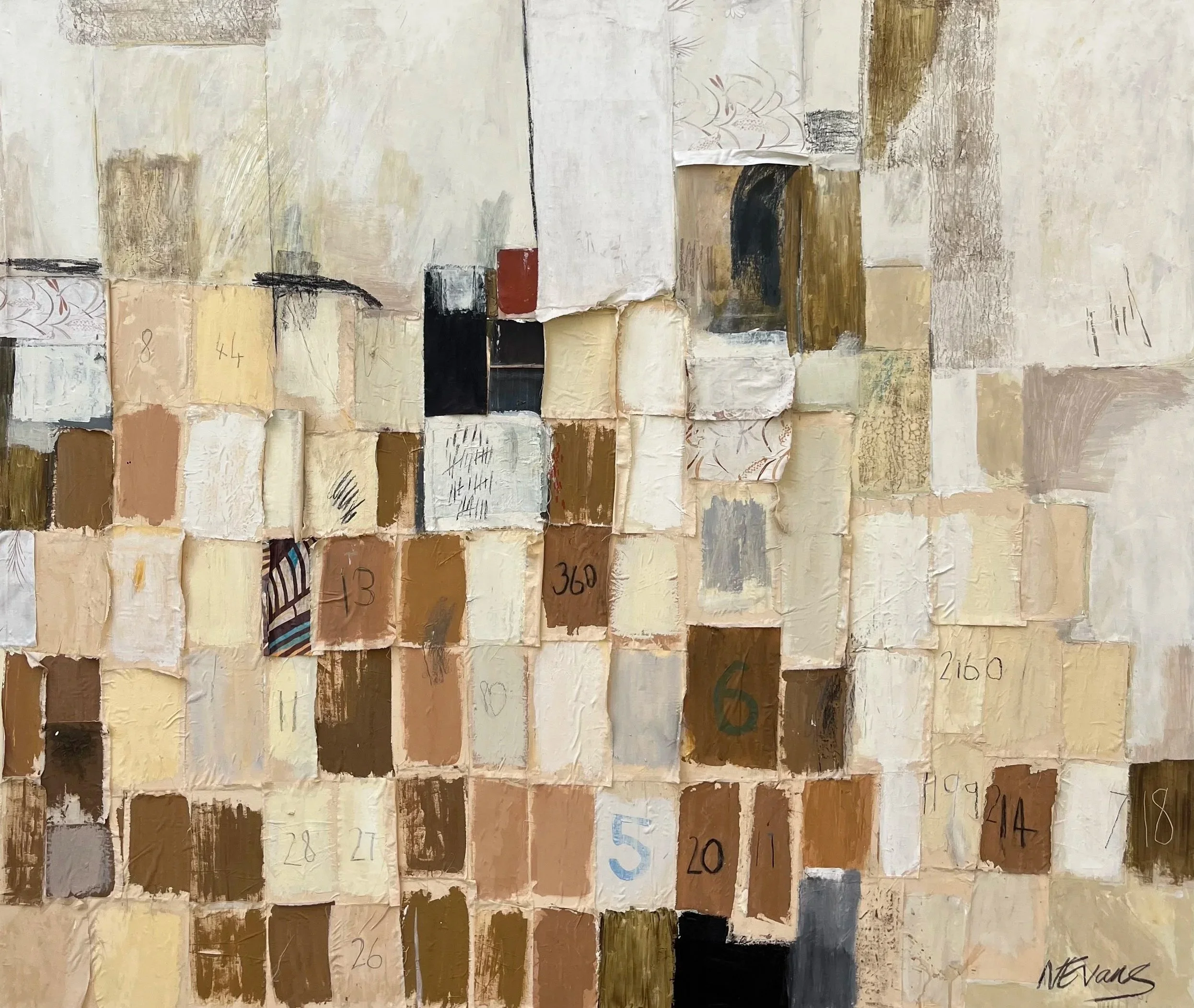 Come To My Window, 2020, Mixed media and textile on canvas, 71 x 71cm