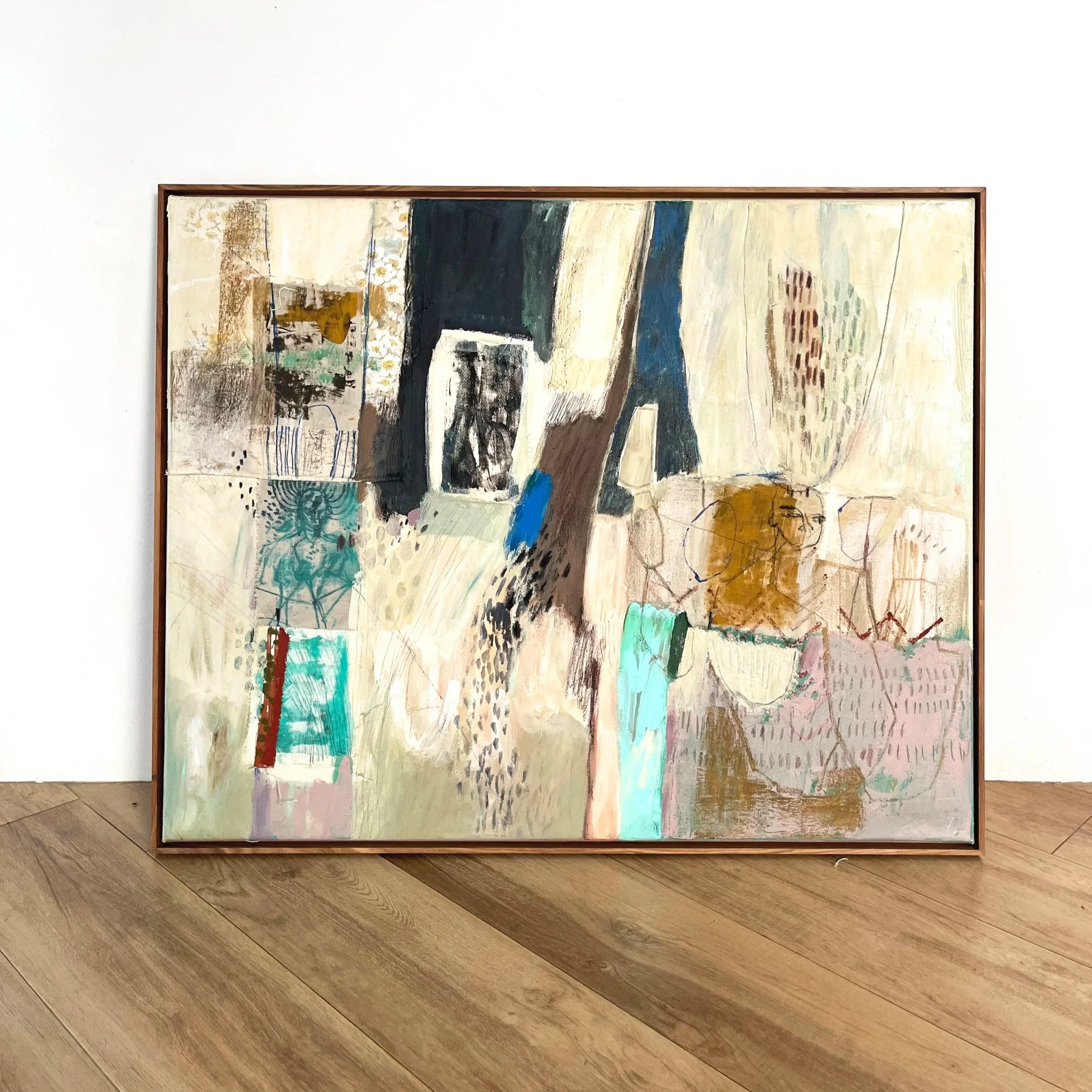 Release, 2025, mixed media & textile on canvas, 80cm x 65cm 