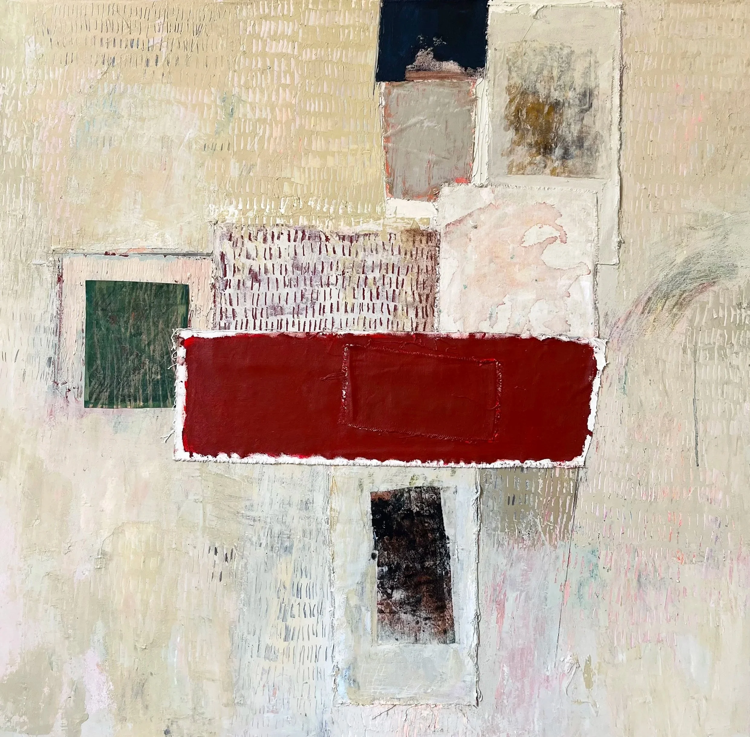 Unwaivering Remnants, 2025, Acryic, oil paint and canvas on canvas, 105cm x 100cm 
$2900