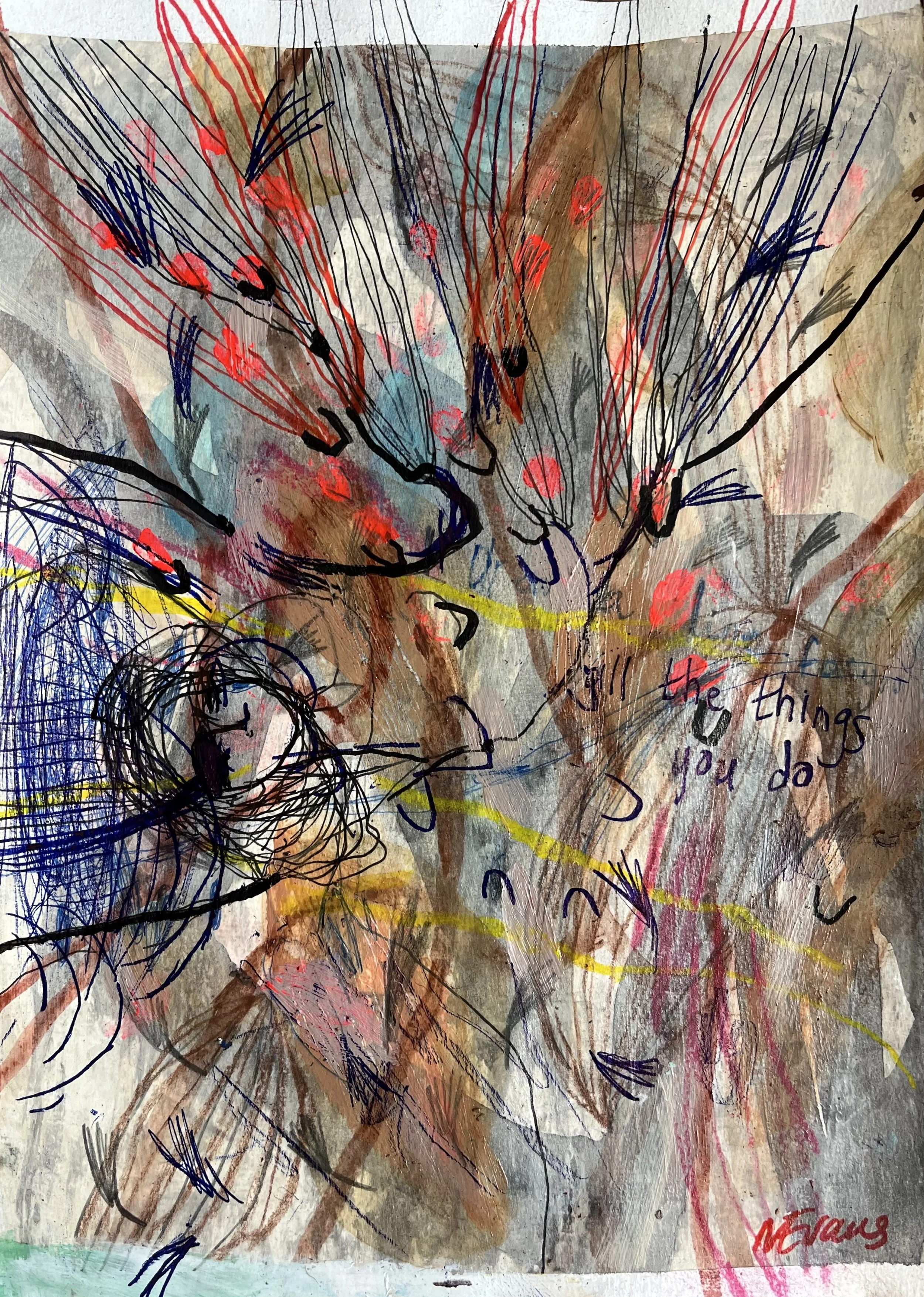 Carried Lightly, 2026,  21 x 30cm, Mixed media on paper, framed size 33 x 42cm 