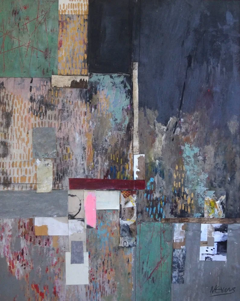 Scattered Belongings, 2017, Paper and plastic collage on board, 80cm x 163cm 