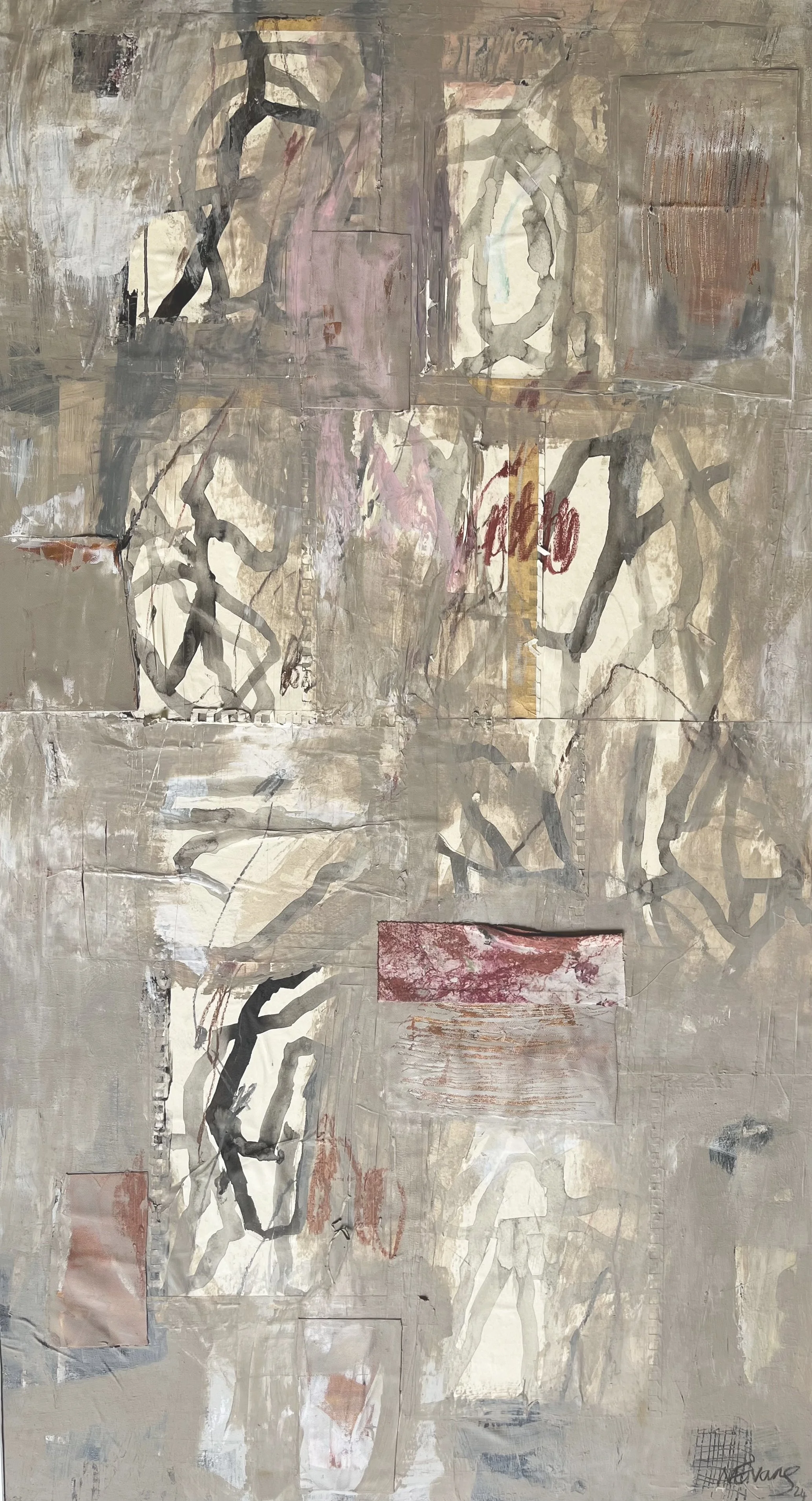 Finding A Softness 2024, Acrylic ink, textile and paper - 60 x 100  