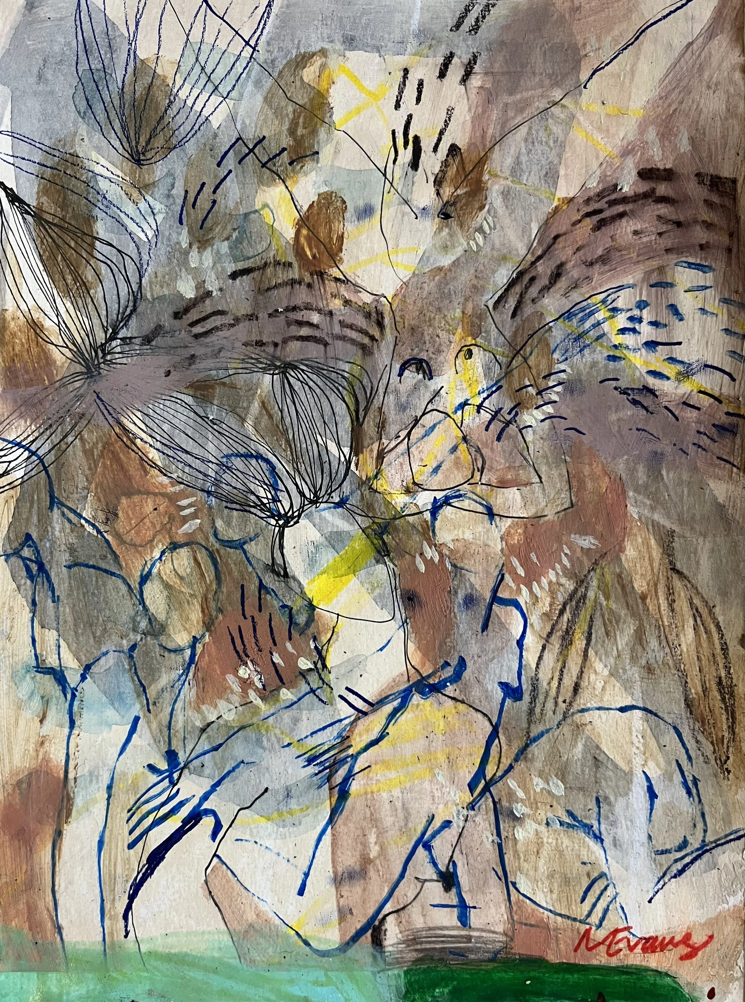She Nurtures, 2026,  21 x 30cm, Mixed media on paper, framed size 33 x 42cm  