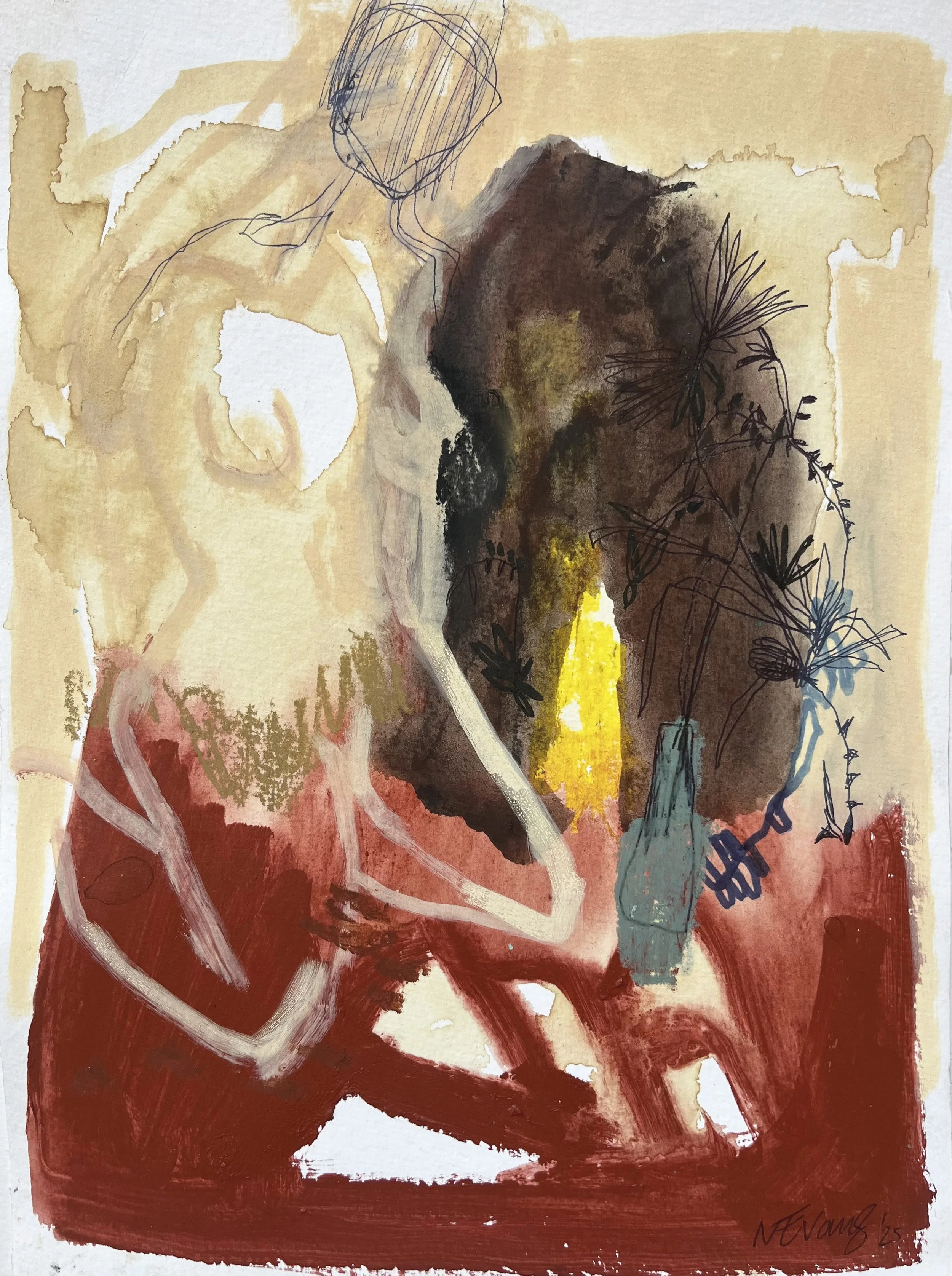 Cave, 2025, acrylic, ink & water on hahnemuhle, 24cm x 32cm, $650 - framed
$650