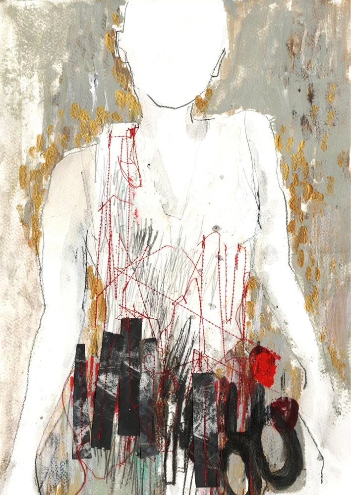 Interwoven, 2017, Acrylic, sandpaper and stitching on paper, 40cm x 60cm 