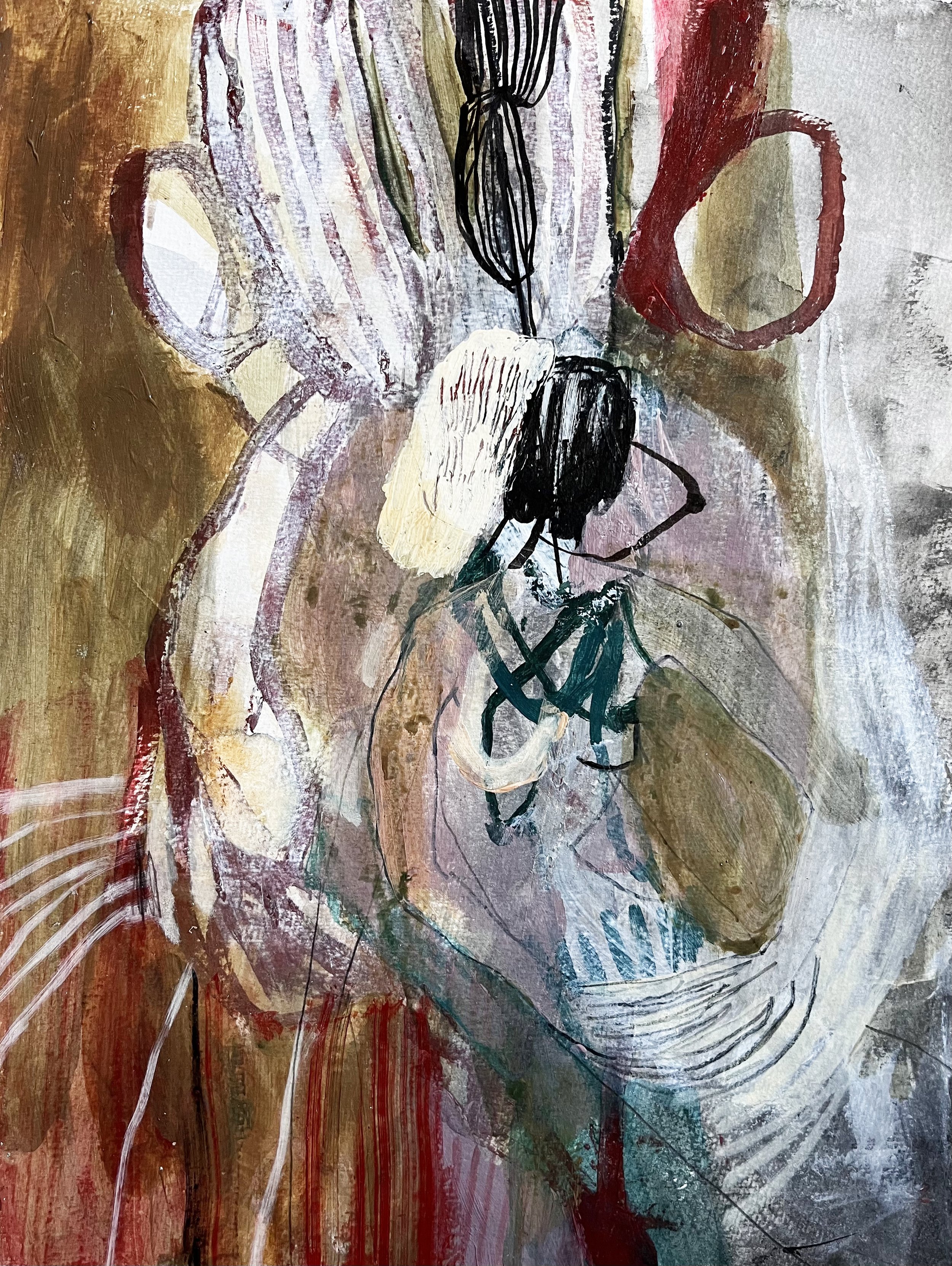 Oblivion, 2025, red oxide, acrylic & oil pastel on hahnemuhle, 30cm x 40cm