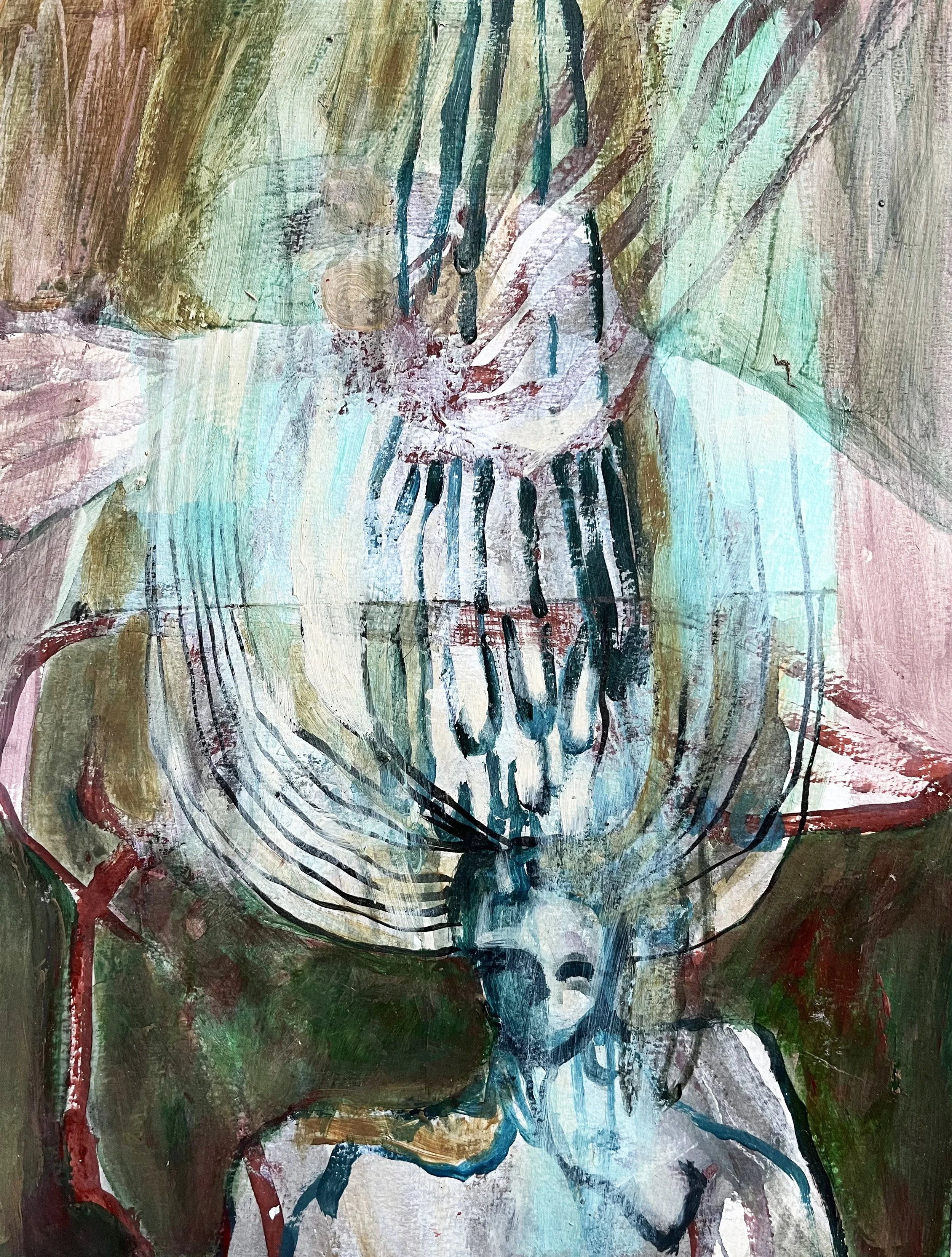 Held, 2025, red oxide, acrylic & oil pastel on hahnemuhle, 30cm x 40cm