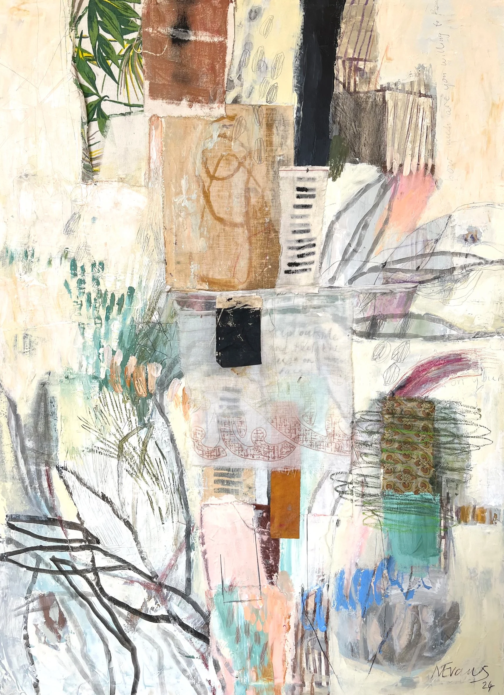 Coloured Shadows, 2024, Acrylic, textile and ink on canvas -  