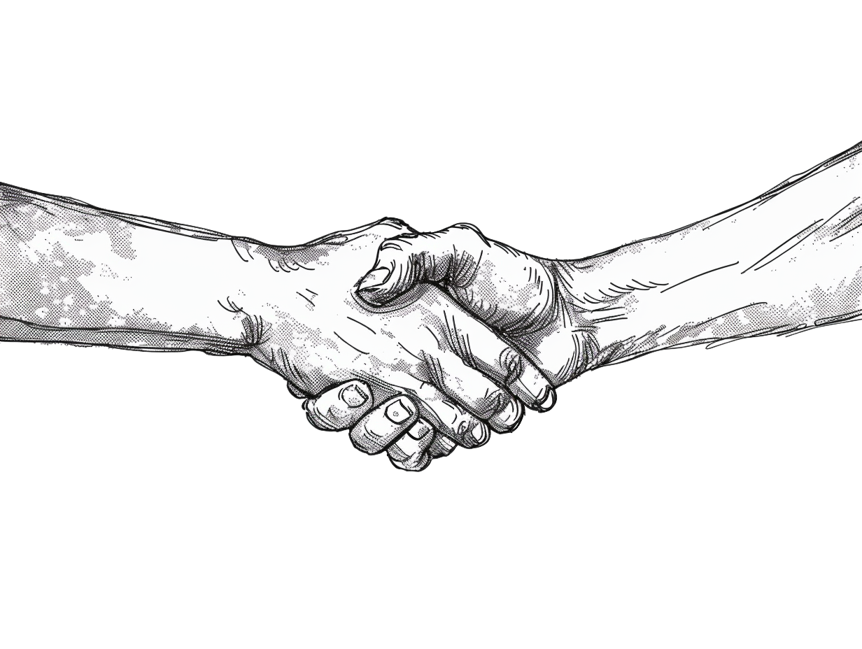 Twee handen die elkaar schudden in zwart-wit tegengesteld geïllustreerd