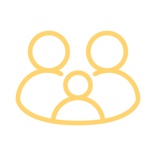 Icon of three people, two larger and one smaller, representing a group or community.