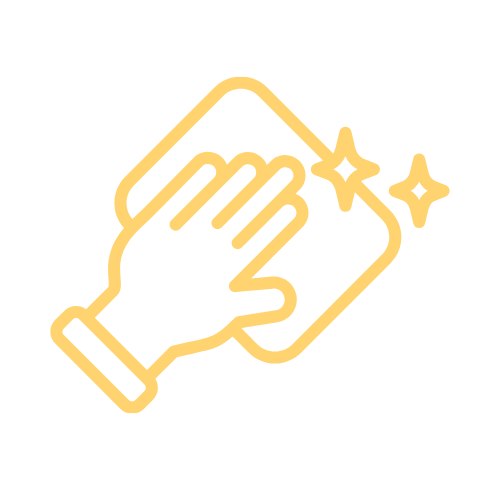 Icon of a hand holding a sparkling cleaning cloth.