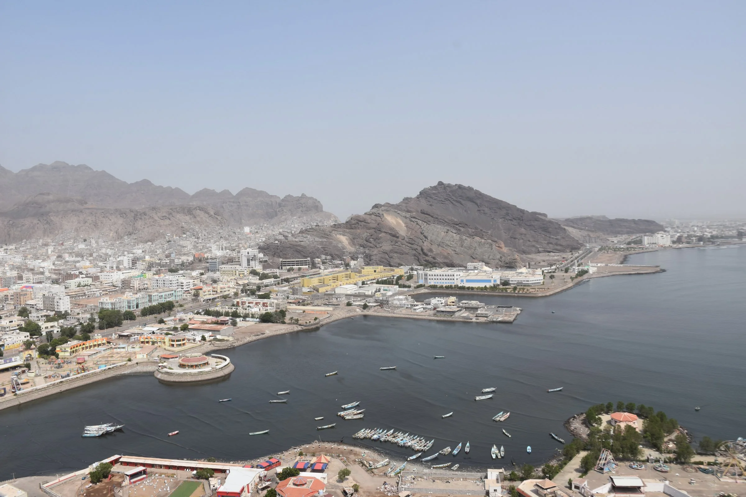 A view of Aden harbour and surrounding mountains, Yemen