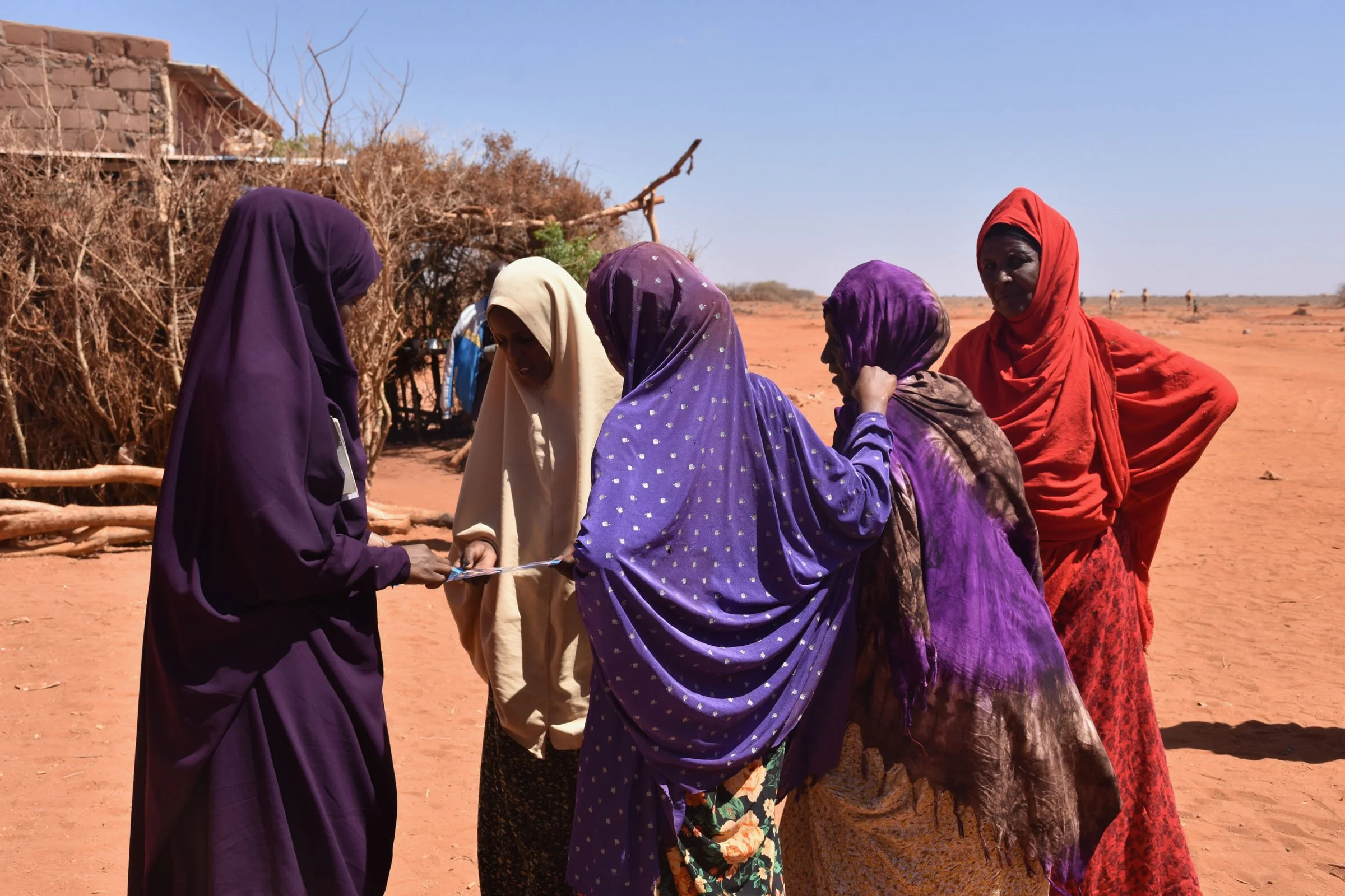 A group of women rest on each other while examining a card