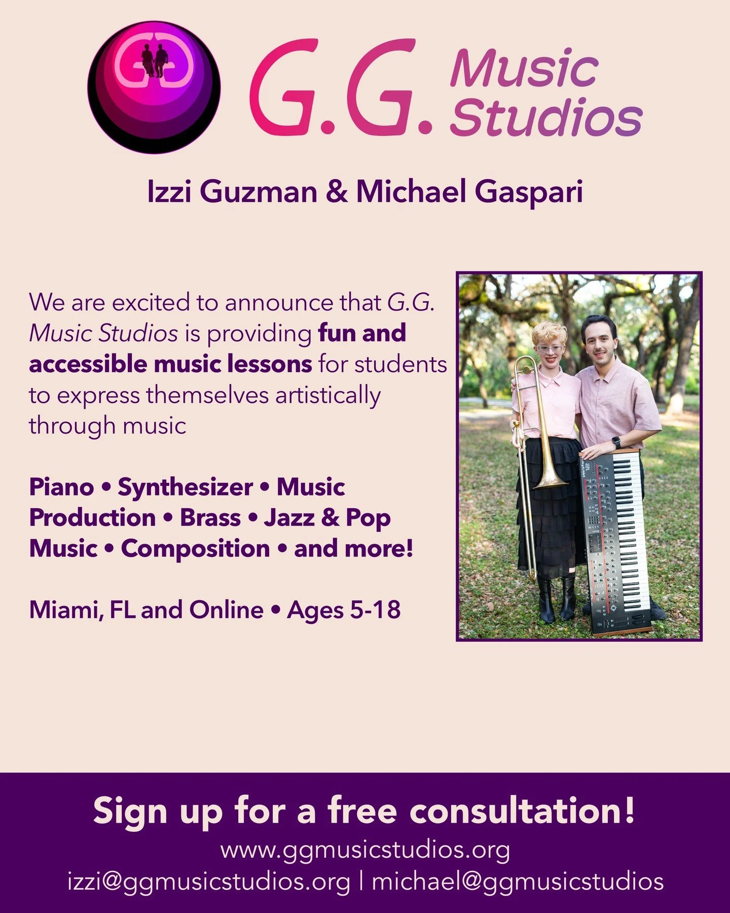 ✨ Hi everyone! We are excited to share that we have a handful of openings in our online music studio for trumpet, trombone, piano, music production, and composition students! 🎹🎺

Students enjoy growing into confident and expressive musicians, shari