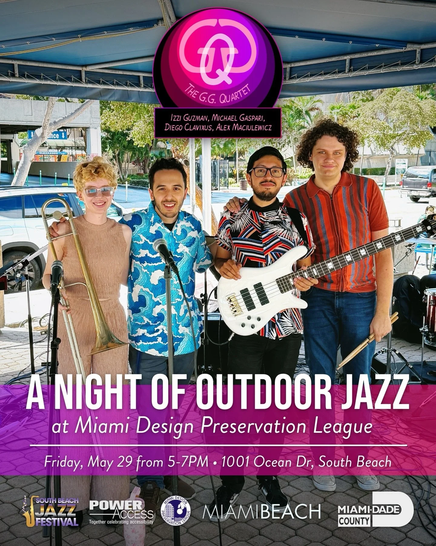 The G.G. Quartet makes their debut in South Beach this Friday with an evening of live jazz brought by @southbeachjazzfestival! 🪊 Come join us for a blend of jazz standards, funk, pop songs, and more with our own flair. 

📅 Friday, May 29, 2026
🕒 5