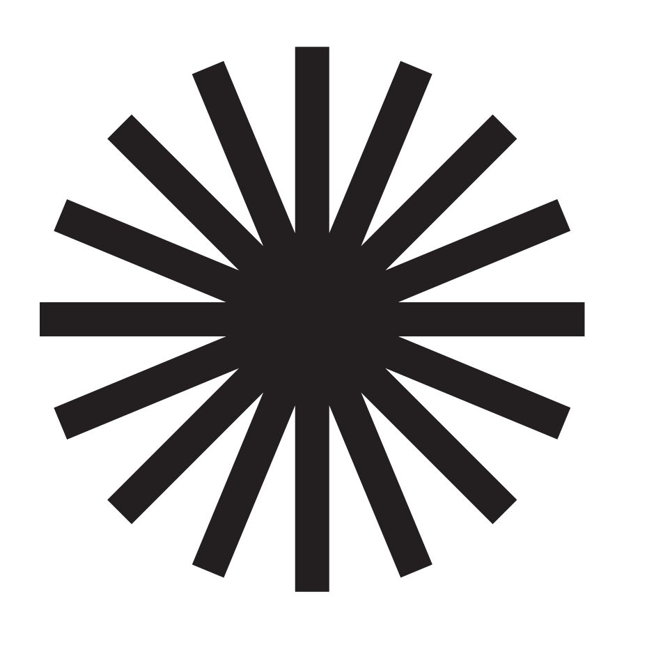 Black and white sunburst graphic with radiating lines from the center.