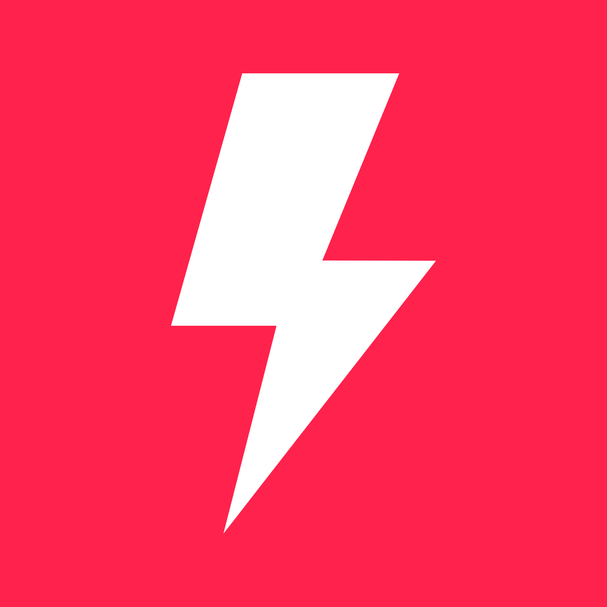 White lightning bolt symbol on a red background.