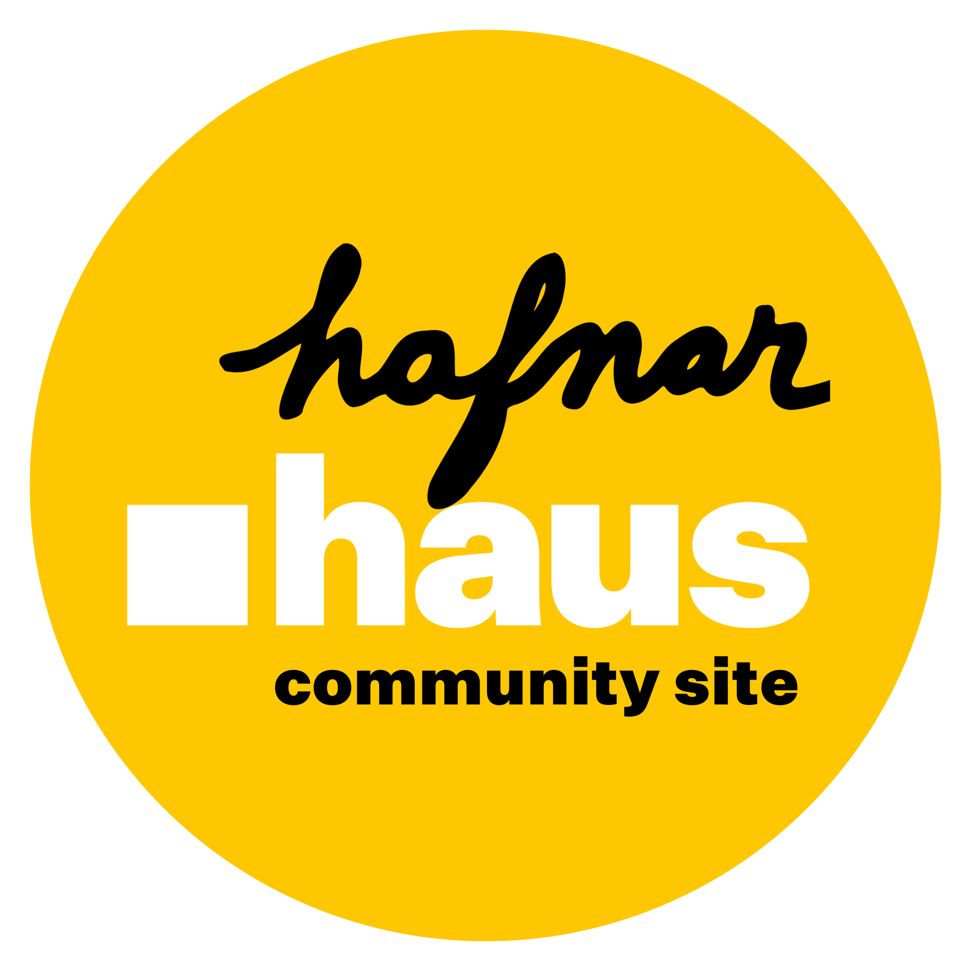 Yellow circular sign with black text that says 'shalom' and 'community site'.