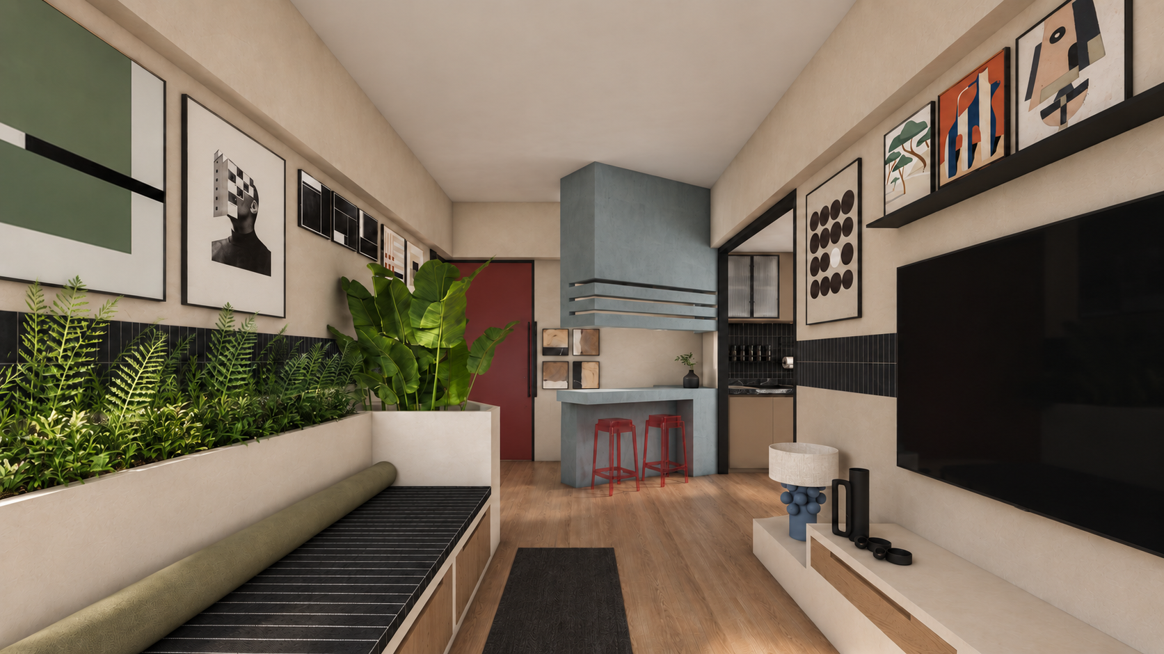 Red Door with Matte Black Kitchen Tiles-5.png