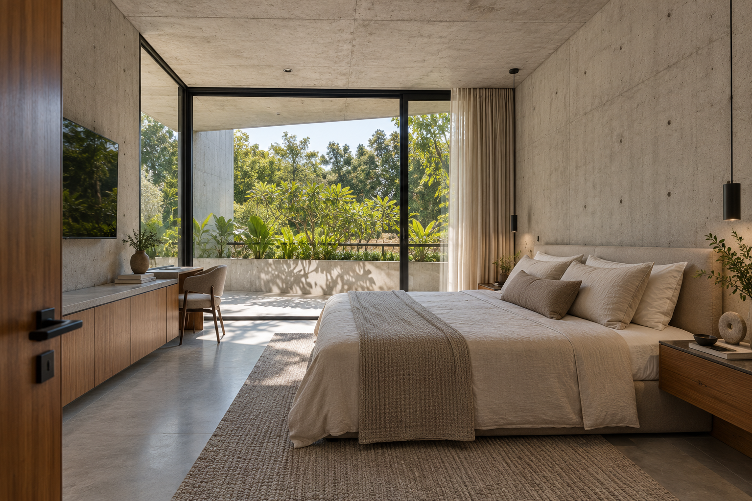Bangalore concrete bedroom with teak warmth.png