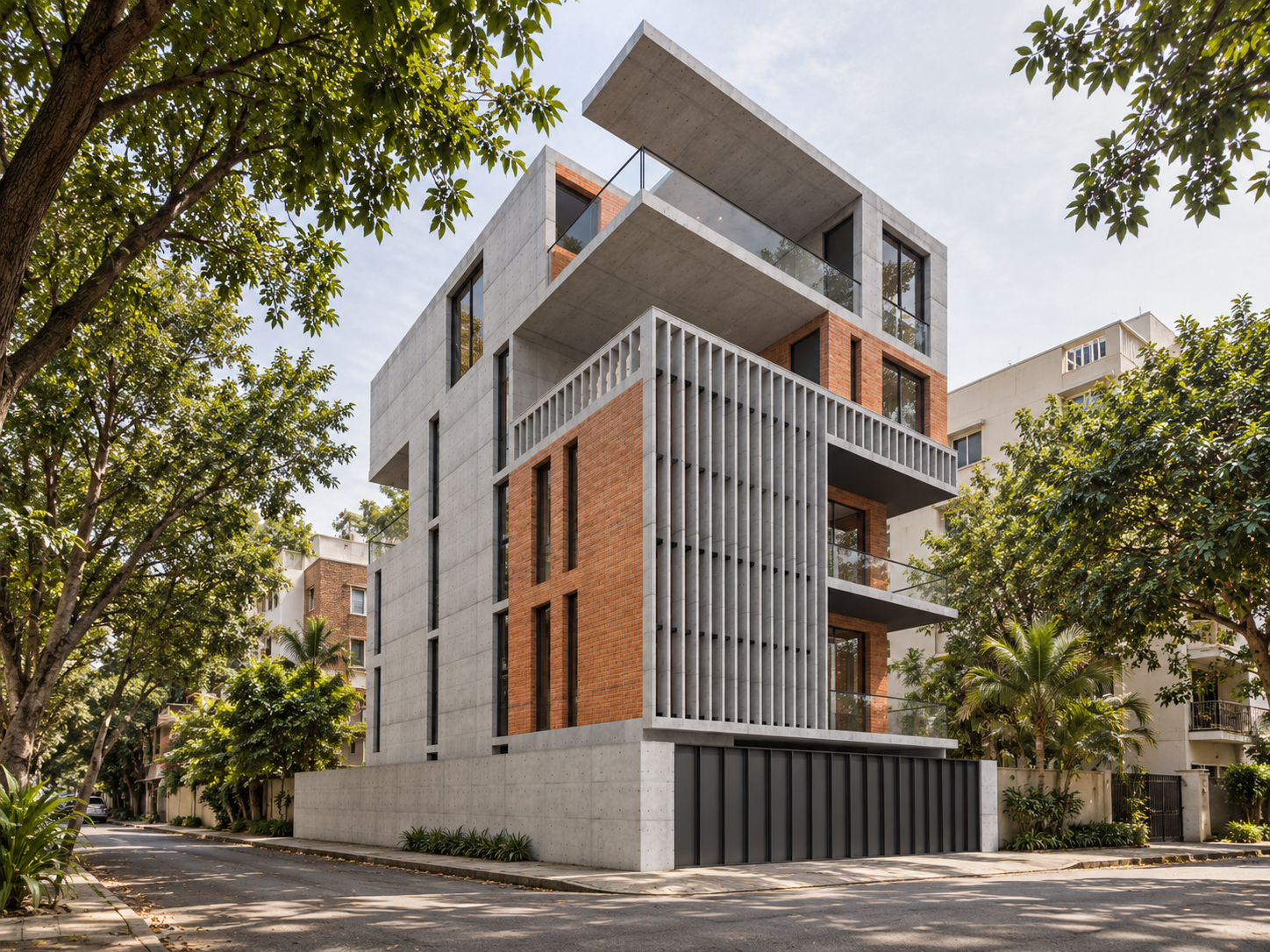 Bricrete in Bangalore: proposed multi level brick and concrete house façade
