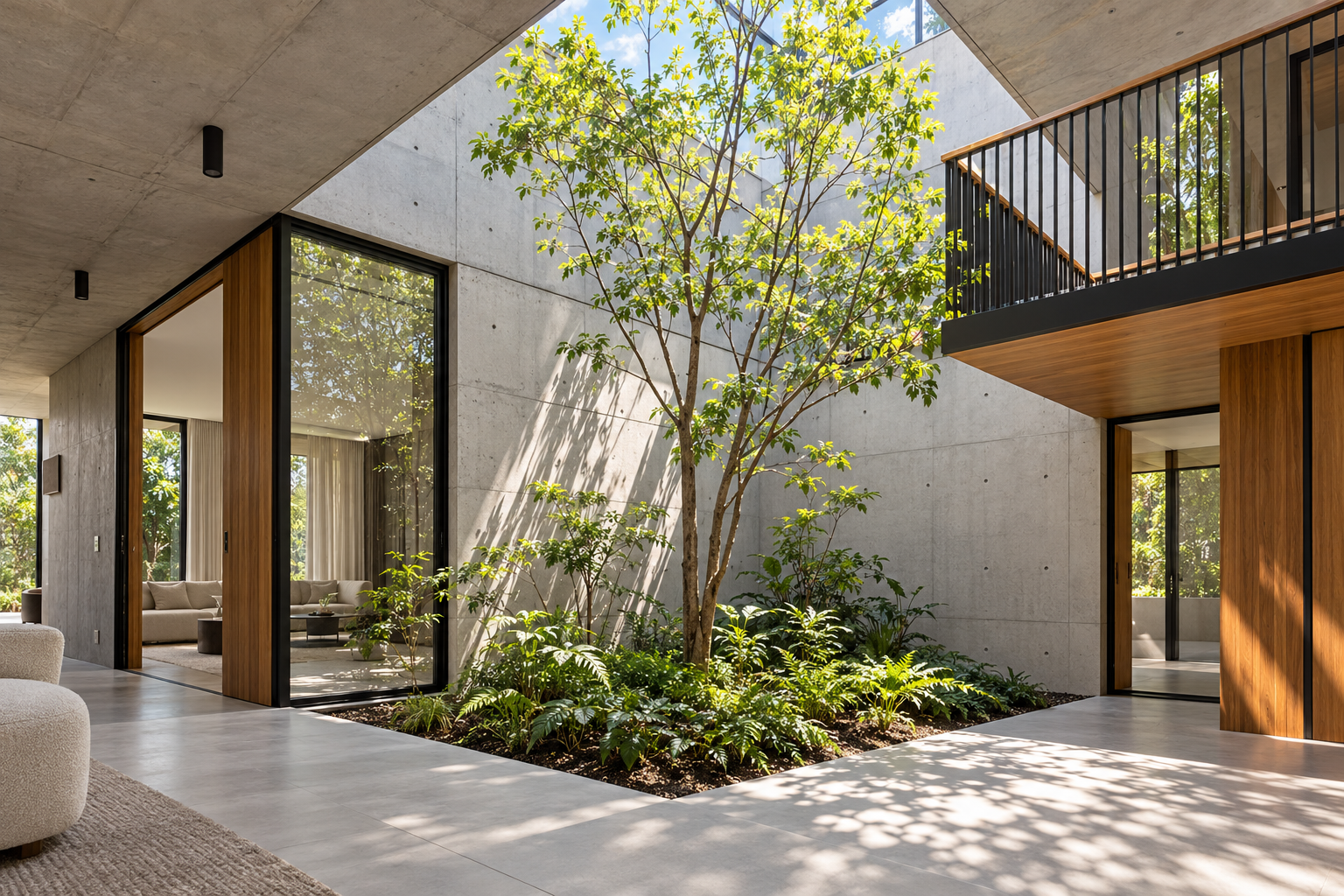 Sunlit concrete courtyard lightwell.png