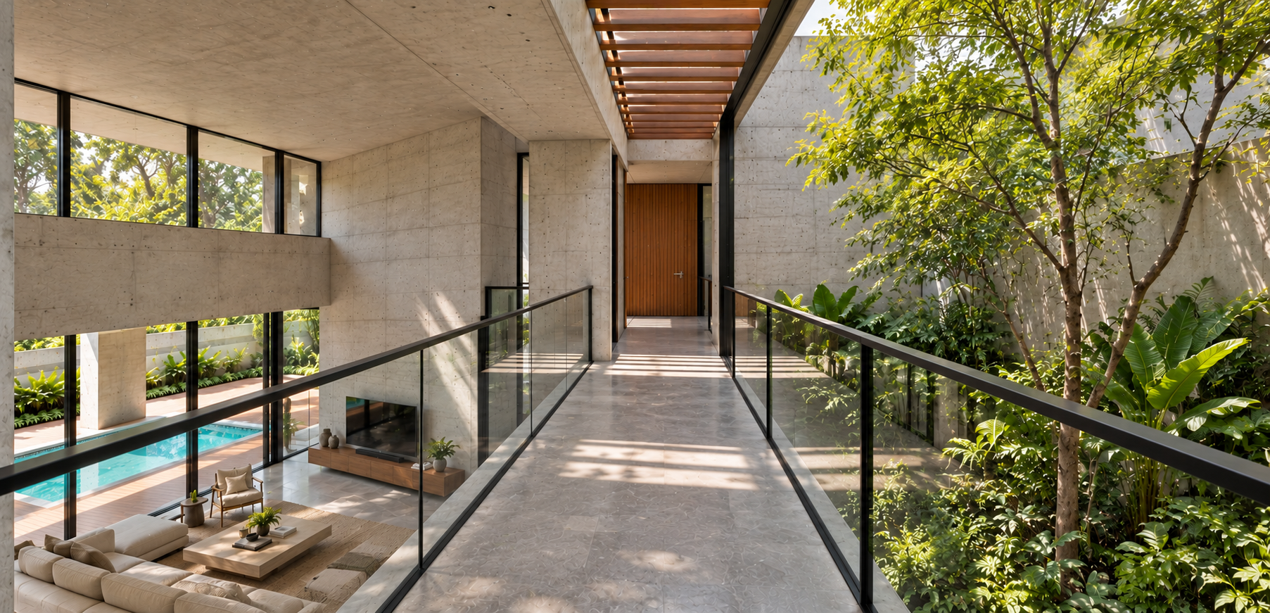 Modern concrete passage with timber door.png