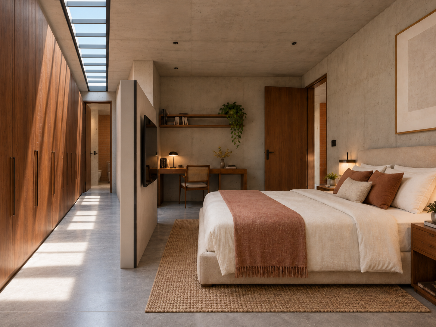 Warm duplex bedroom with linear skylight-5.png
