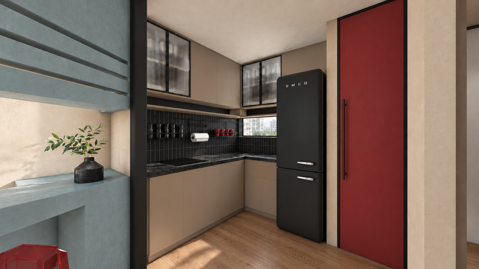 Matte Black Kitchen Backsplash with Red Door-1.png