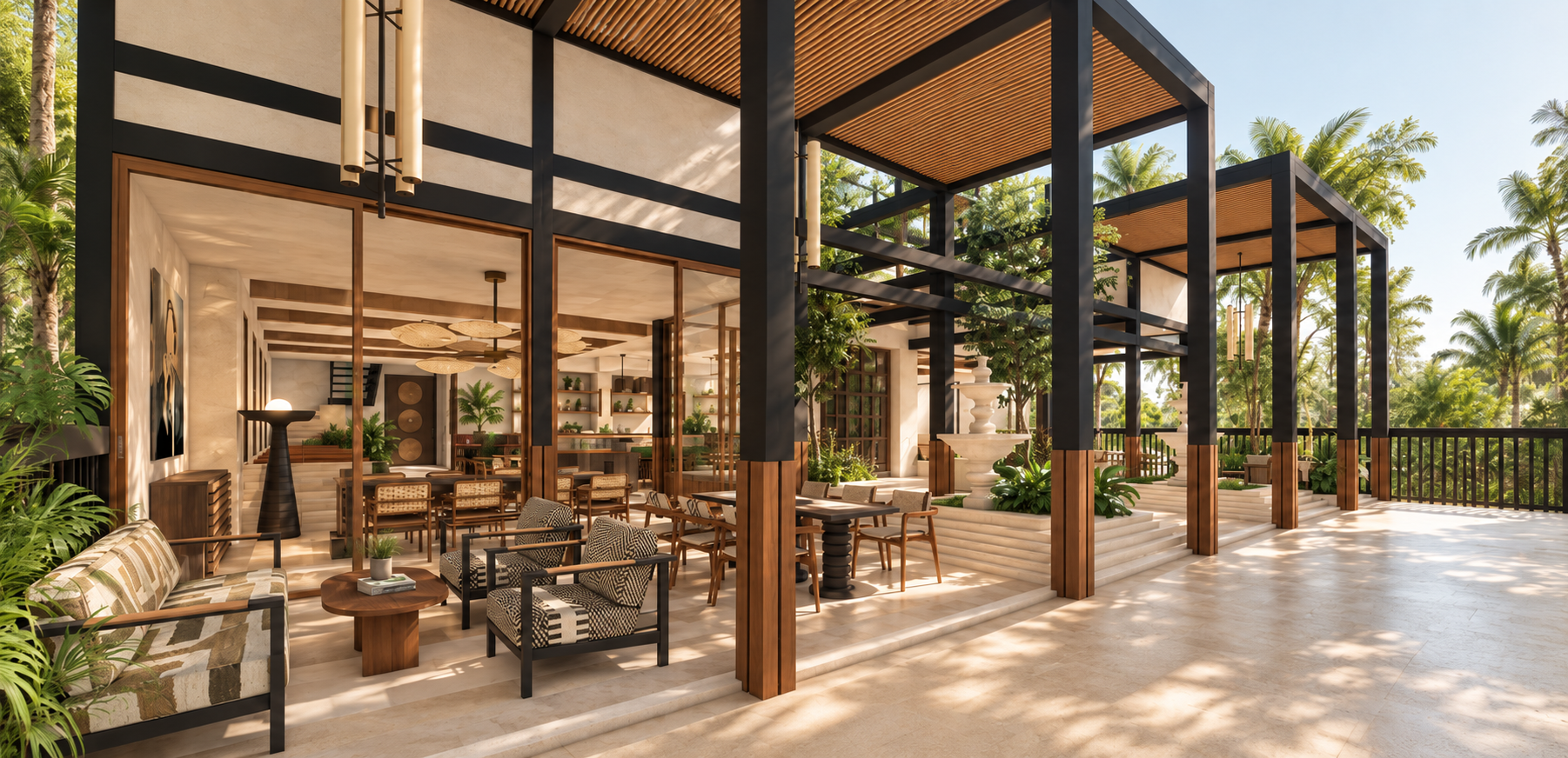 Ginger and Garlic, Noida, Delhi NCR, Hospitality, Restaurant, Bar, RestoBar, Minimal, Natural materials, Interiors, Studio Dashline, Bangalore, Architecture, India, Landscape