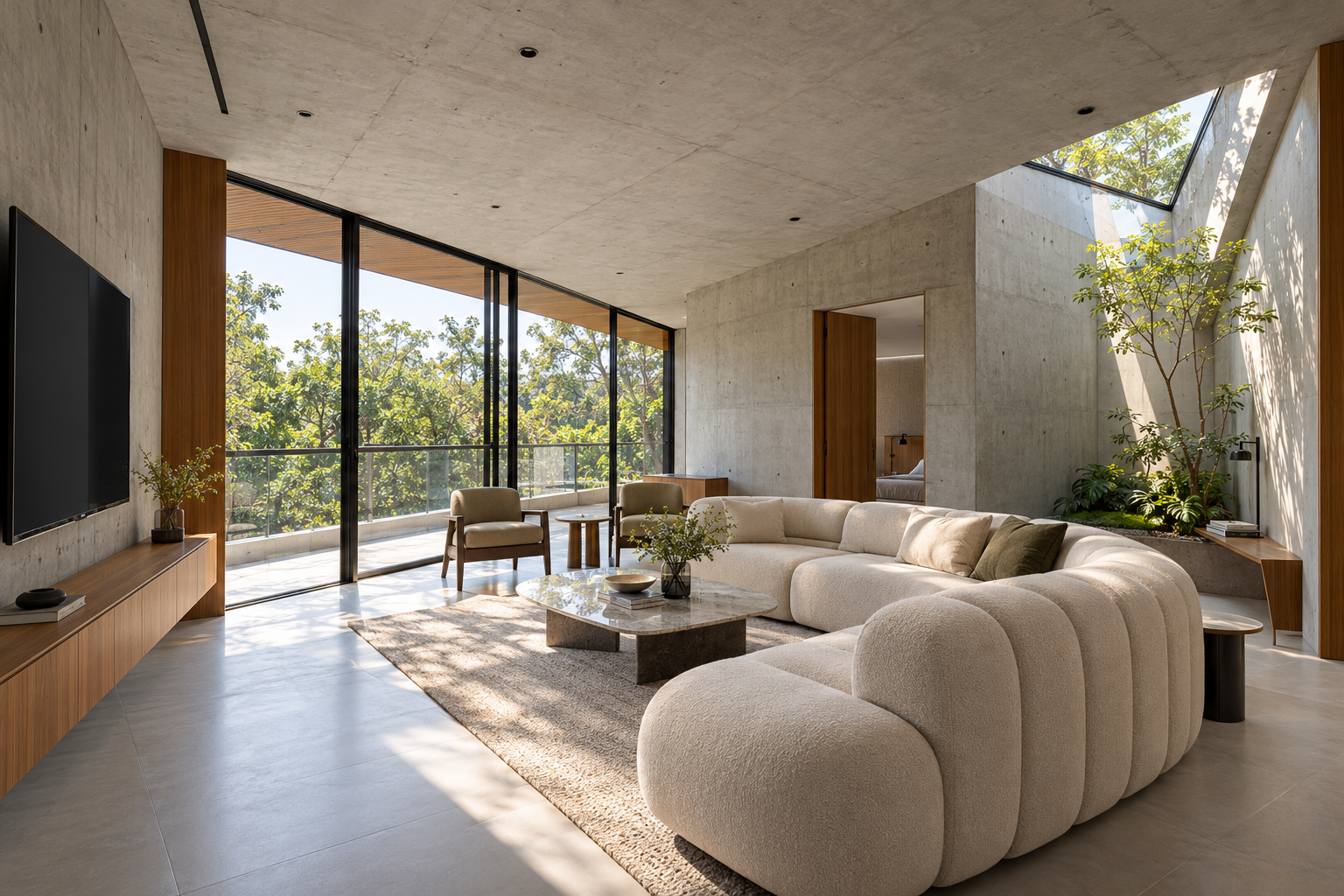 Bangalore family room beneath a triangular skylight.png