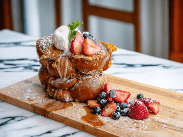 French toast with berries and whipped cream - a delicious brunch.