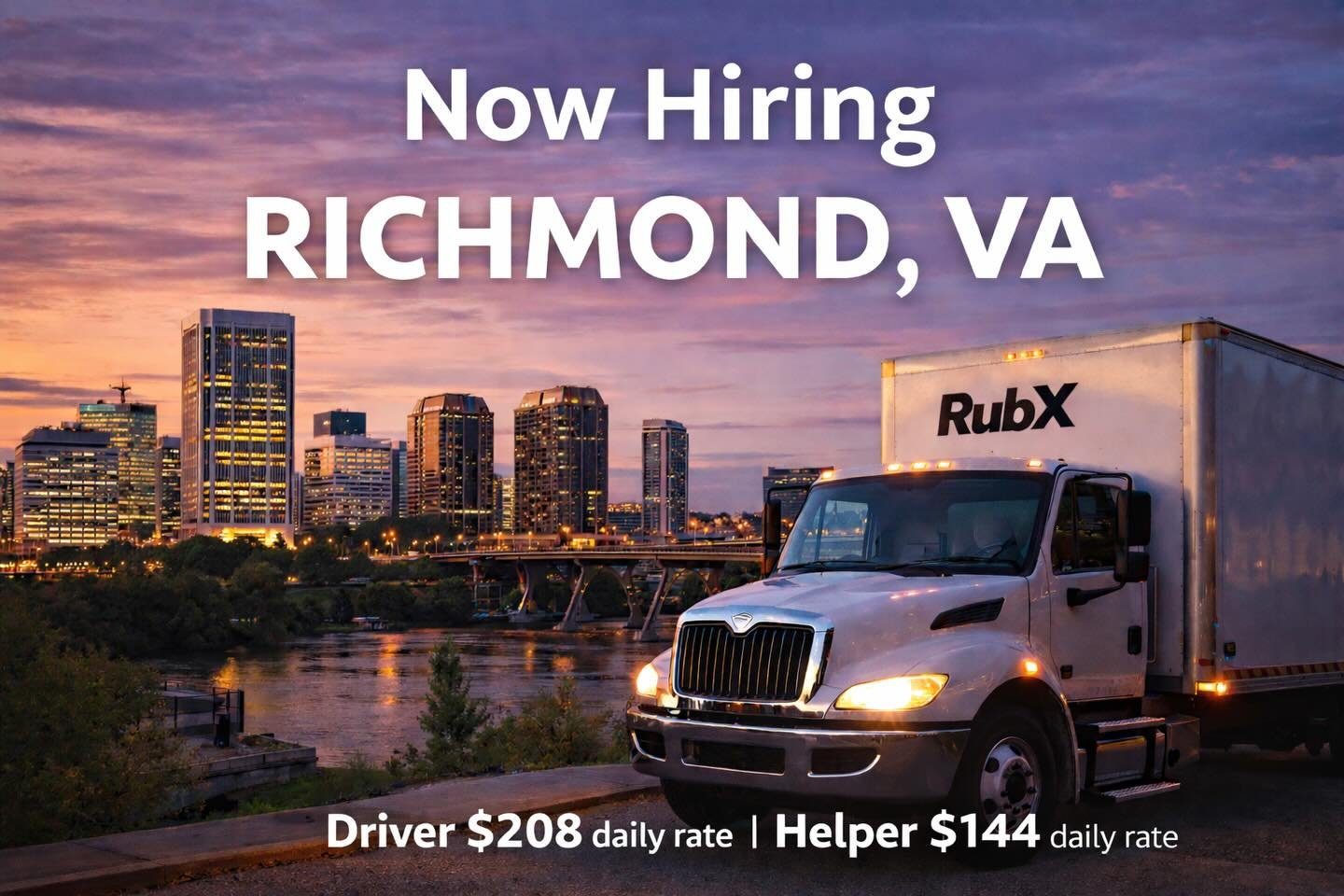 🚚 Richmond, we&rsquo;re hiring.

Dependable drivers &amp; helpers wanted.
Show up. Work hard. Grow with us.

Competitive pay. Steady work.

Apply now 👉 GoRubX.com